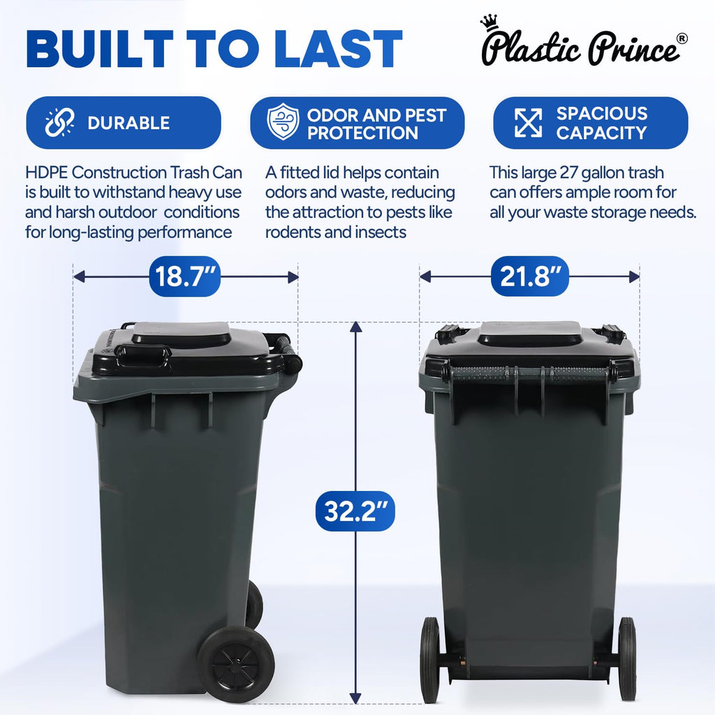 27 Gallon Wheeled Plastic Trash Can with Lid I2674