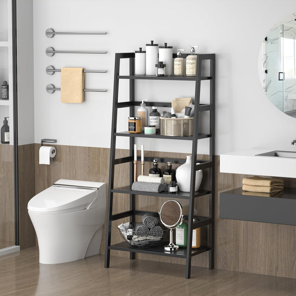 Black 4-Tier Bamboo Ladder Shelf D106492