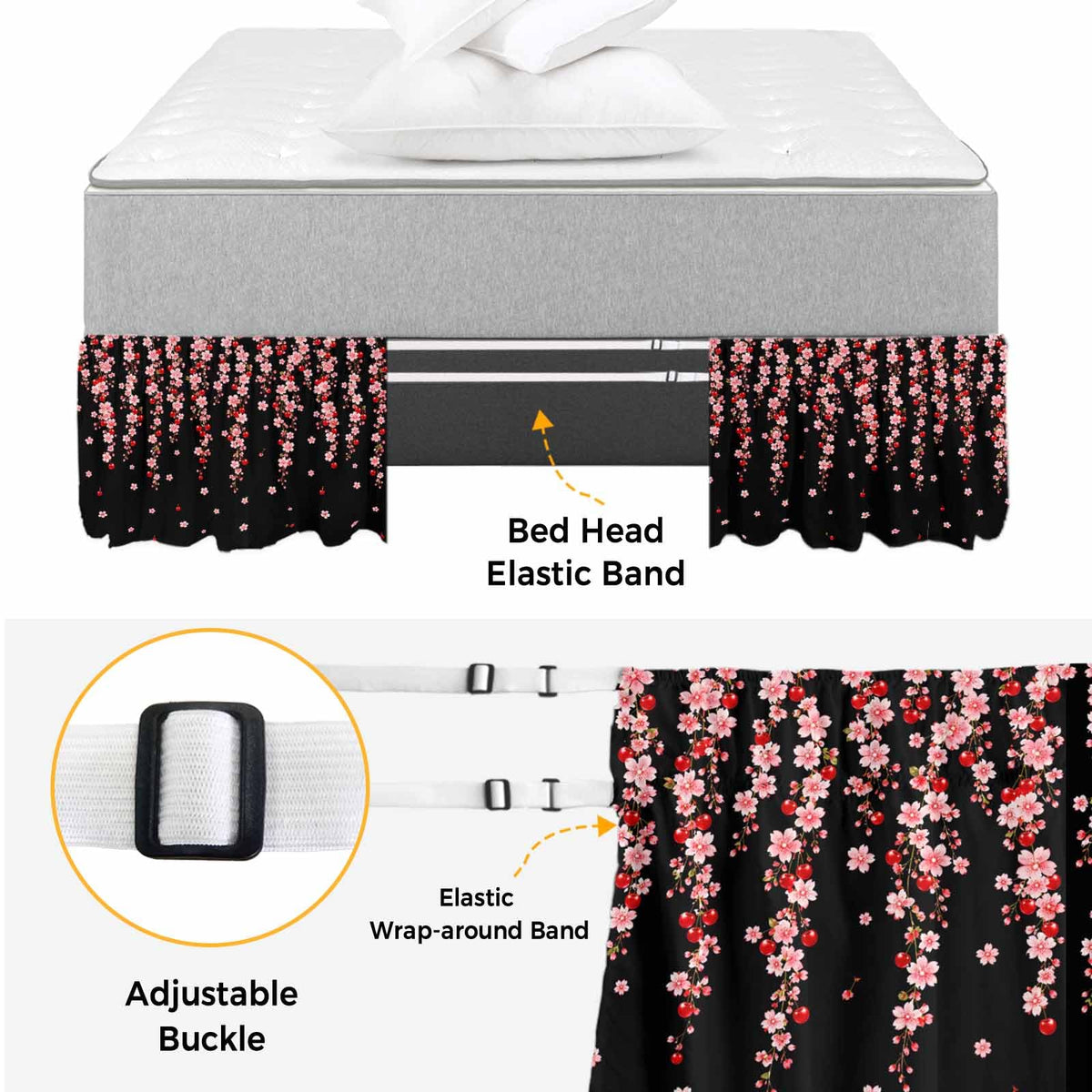 Pink Floral Ruffled Wrap Around Bed Skirt California King 18" Drop Y966421