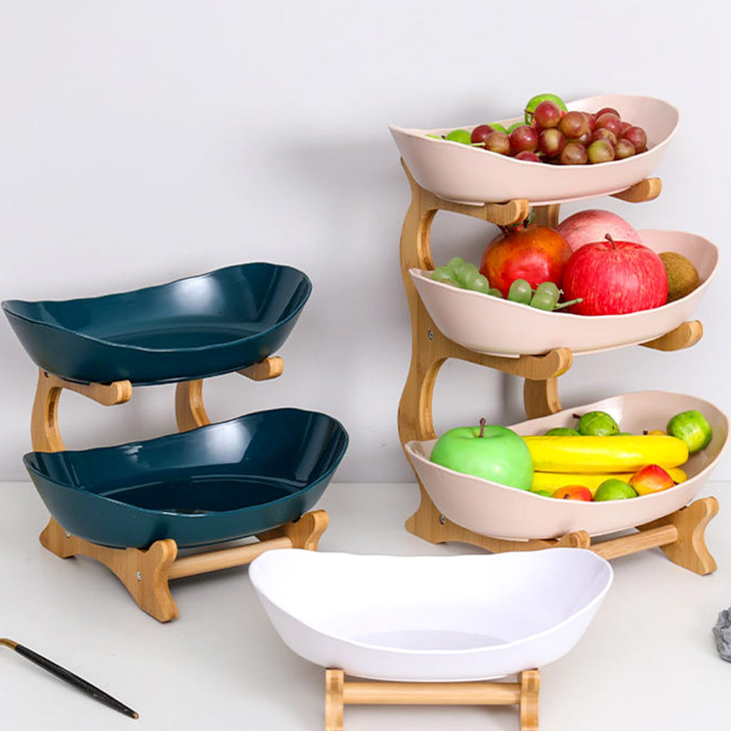 3-Tier Oval Fruit Basket with Bamboo Stand O26069