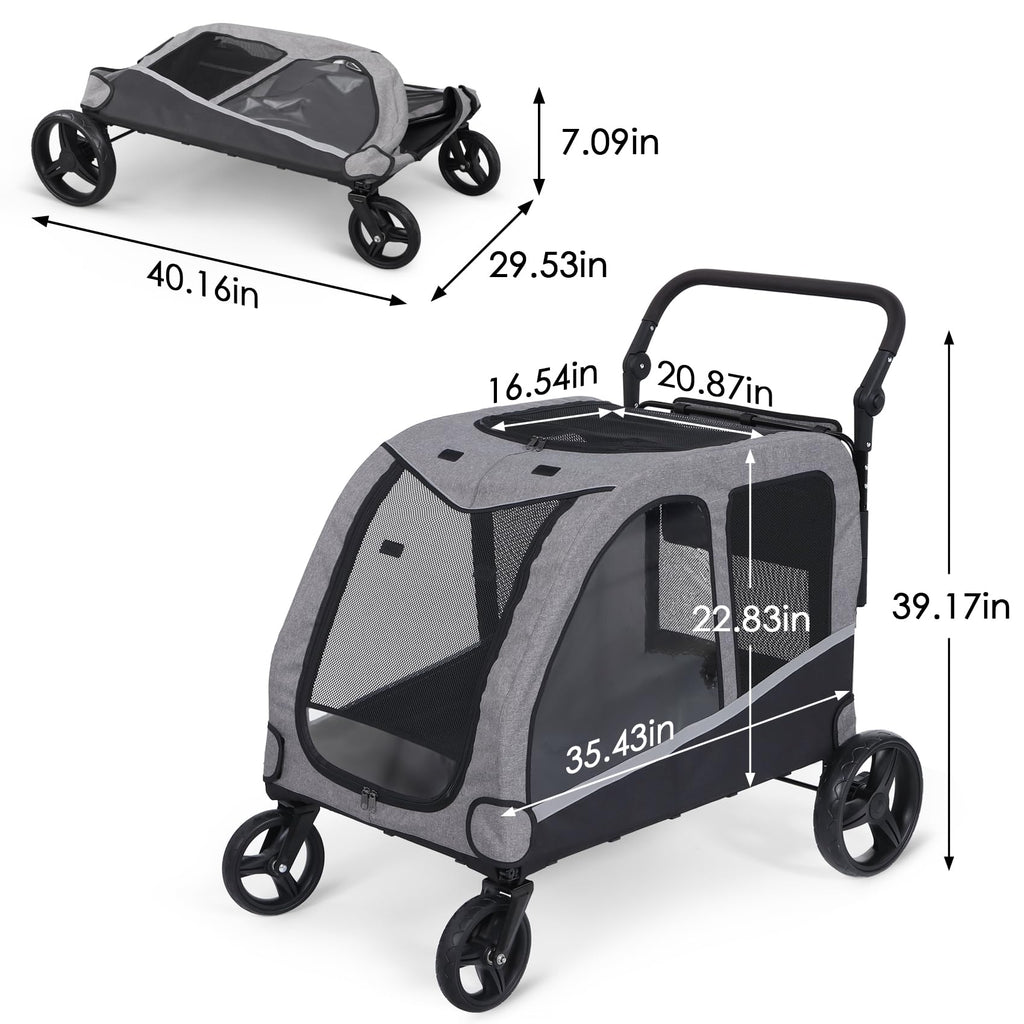 Extra Large Foldable Dog Stroller with Pocket, Up to 130 lbs I560879