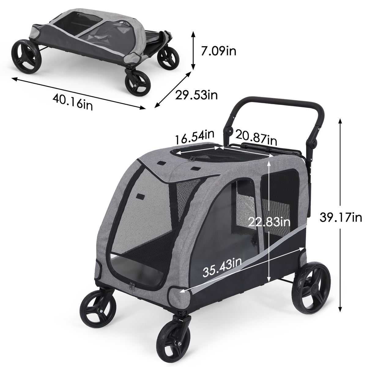 Extra Large Foldable Dog Stroller with Pocket, Up to 130 lbs I560879