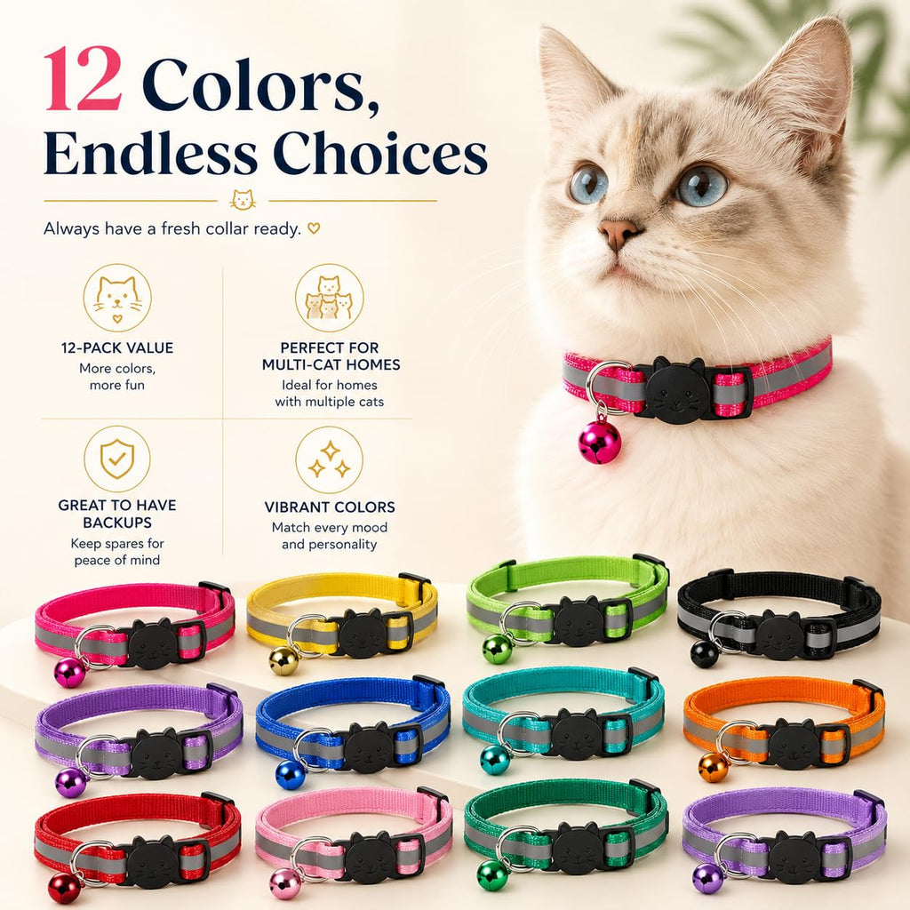 Reflective Breakaway Cat Collar with Bell 12-Pack U4687