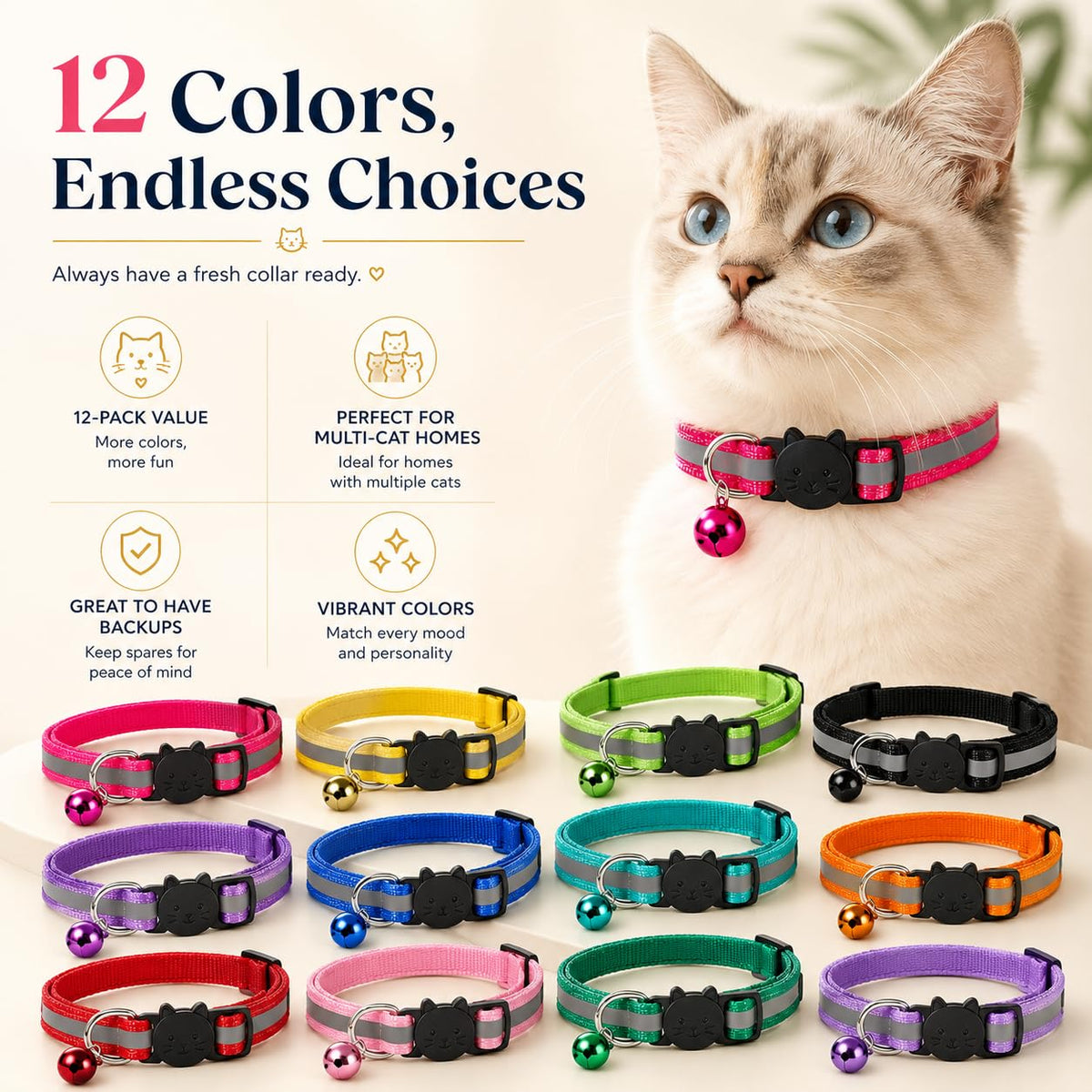 Reflective Breakaway Cat Collar with Bell 12-Pack U4687