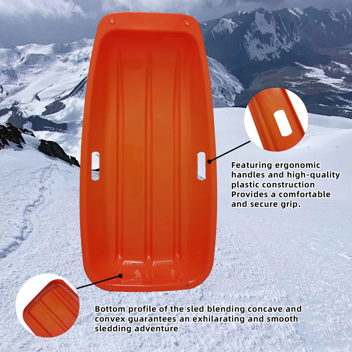 2 Piece Plastic Sled Board with Four Ropes U998