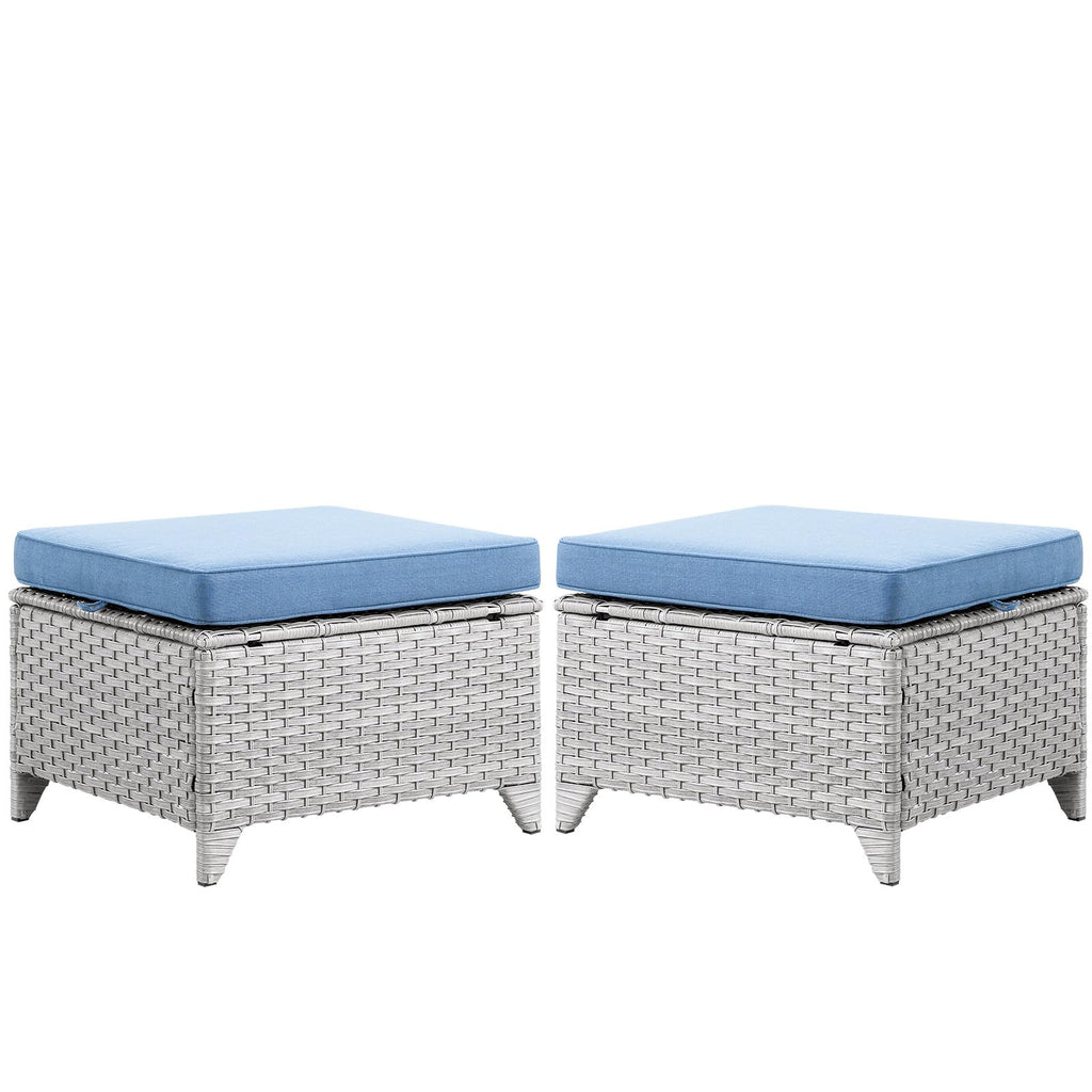 Wicker Outdoor Ottomans Set of 2 Handwoven Rattan Footstools with Removable Cushions C801