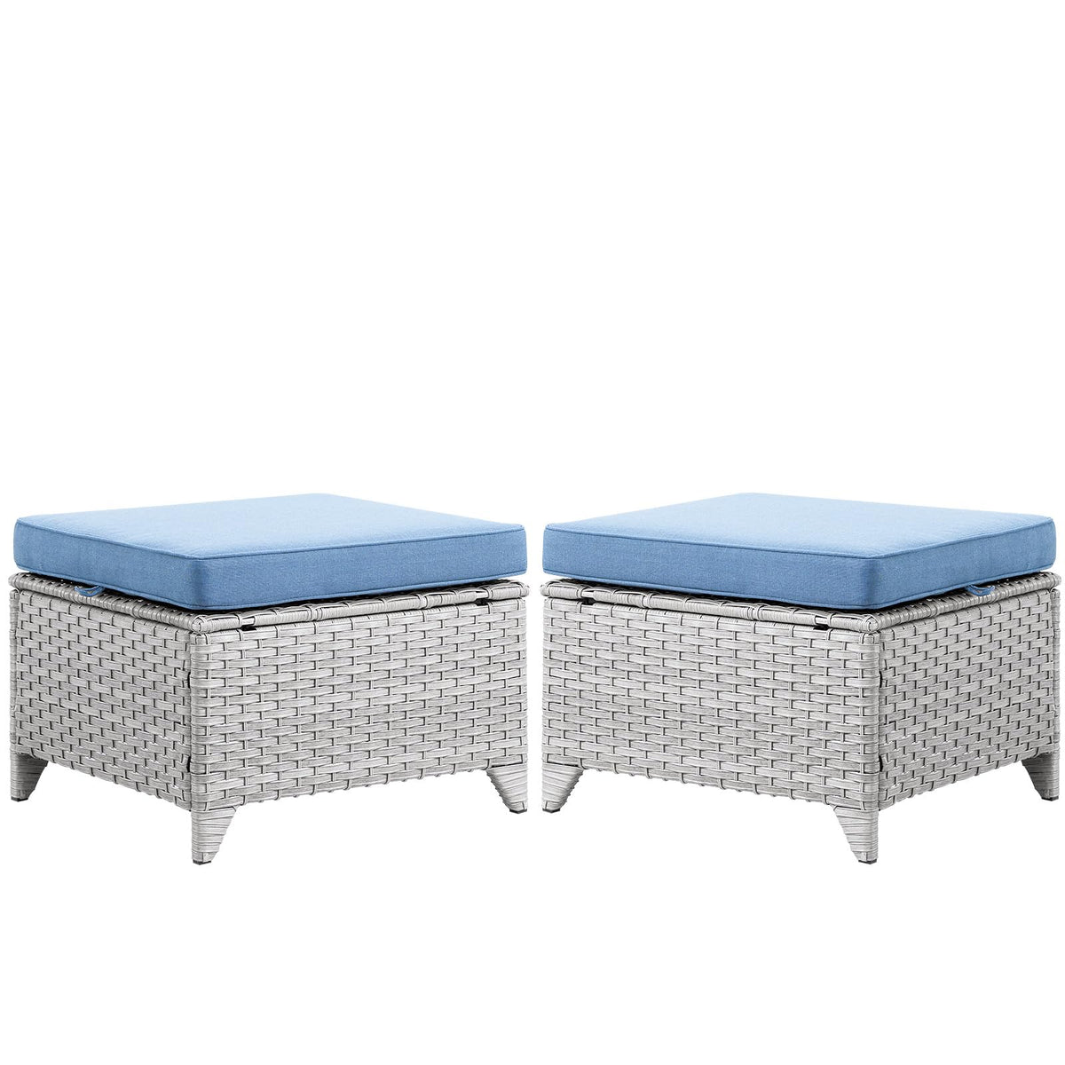 Wicker Outdoor Ottomans Set of 2 Handwoven Rattan Footstools with Removable Cushions C801