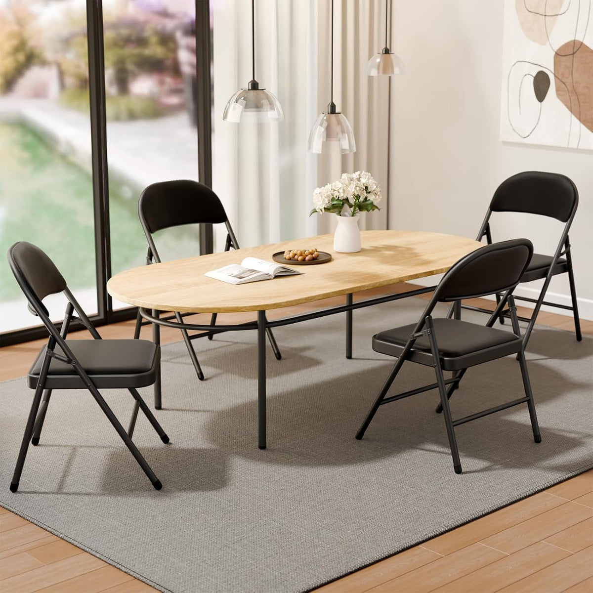 Black Folding Chairs with Padded Cushion, 10 Pack M583575