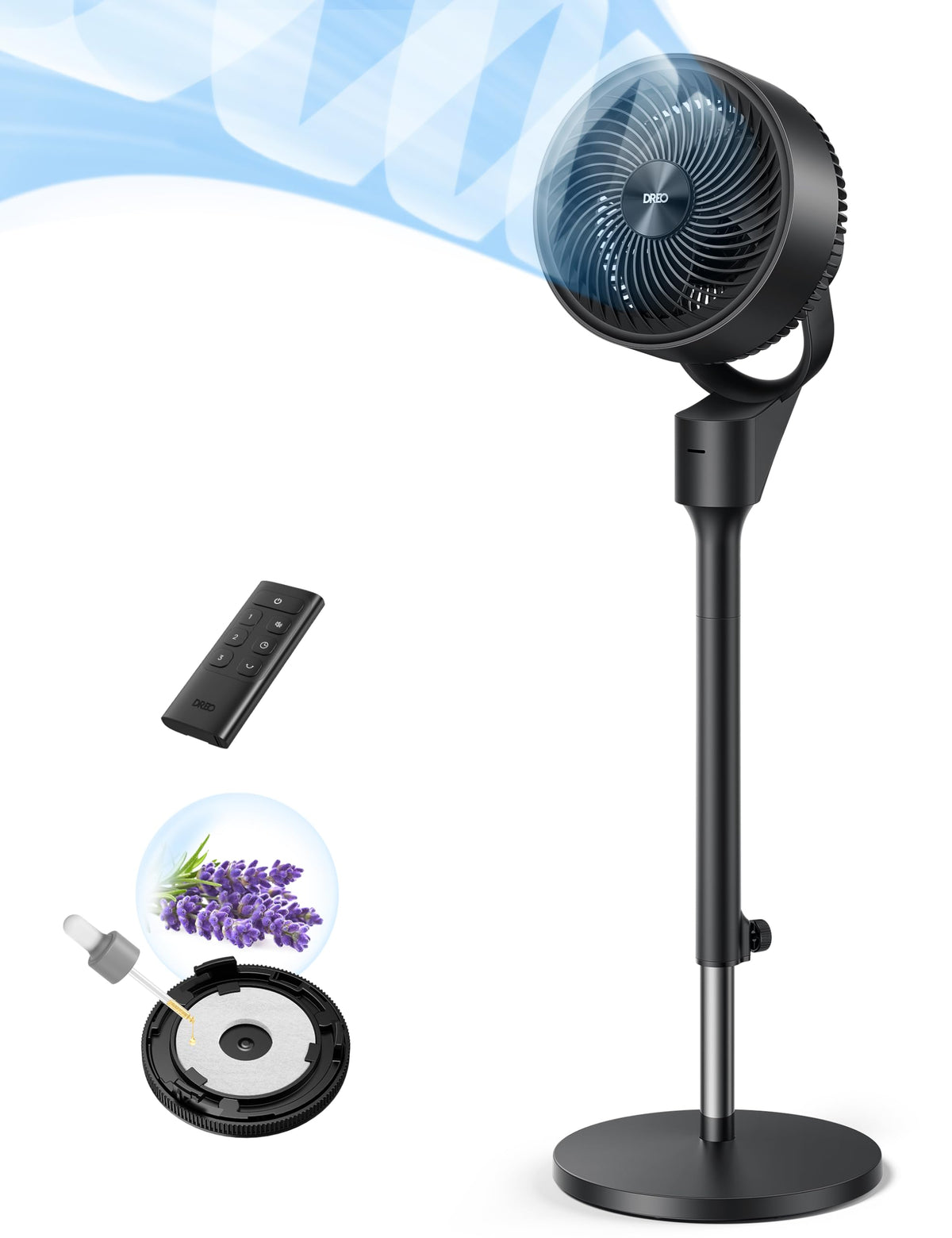 80° Oscillating Standing Fan, 20dB Quiet, 3 Speeds, Remote, Adjustable Height T145