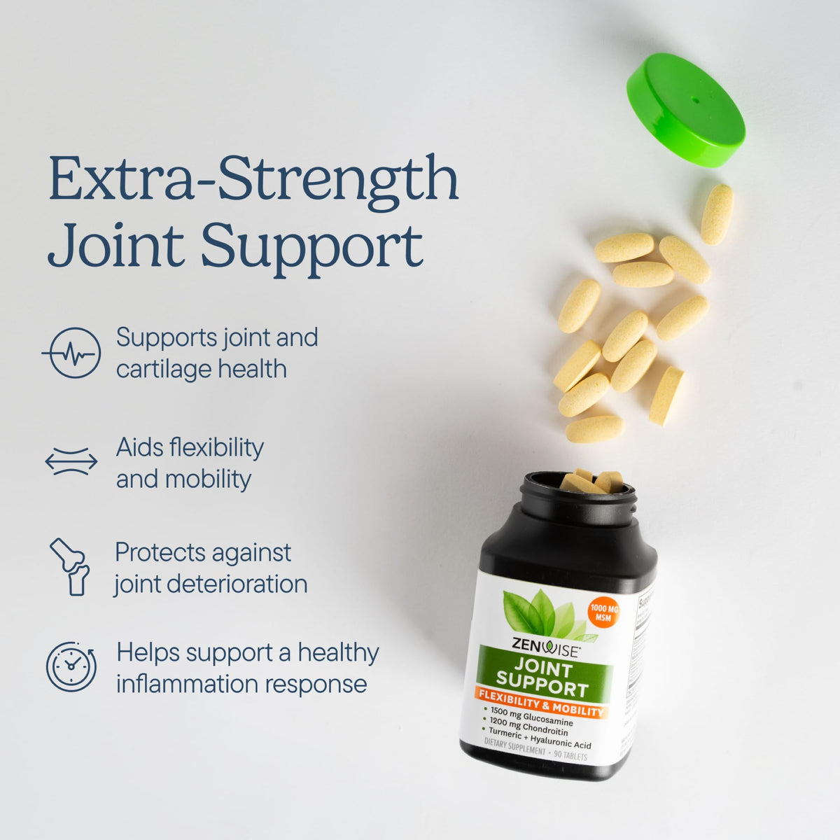 Joint Support Supplement with Glucosamine Chondroitin MSM Curcumin 180 Count Q8679