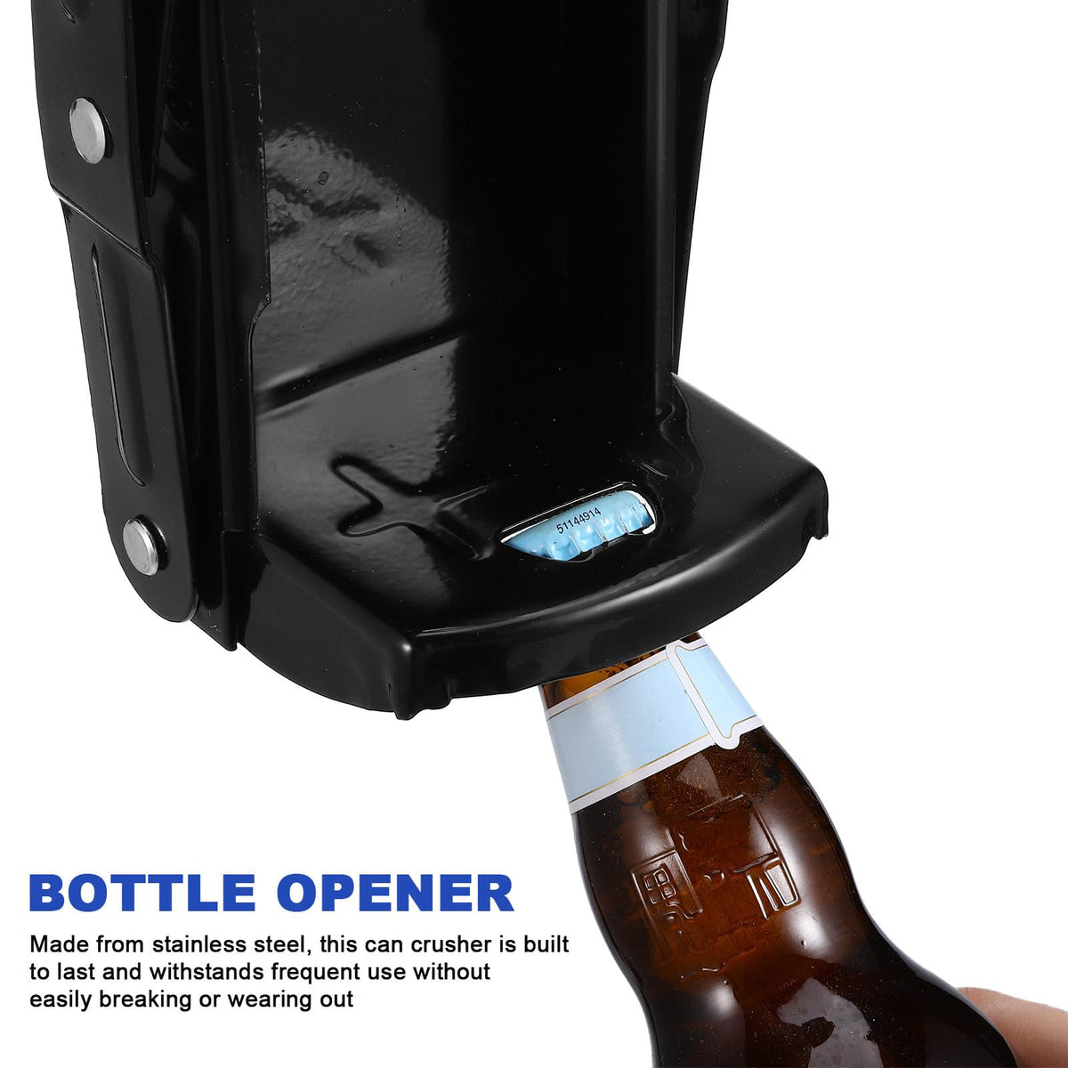 Heavy Duty Wall Mounted Stainless Steel Can Crusher with Built-in Bottle Opener J619855