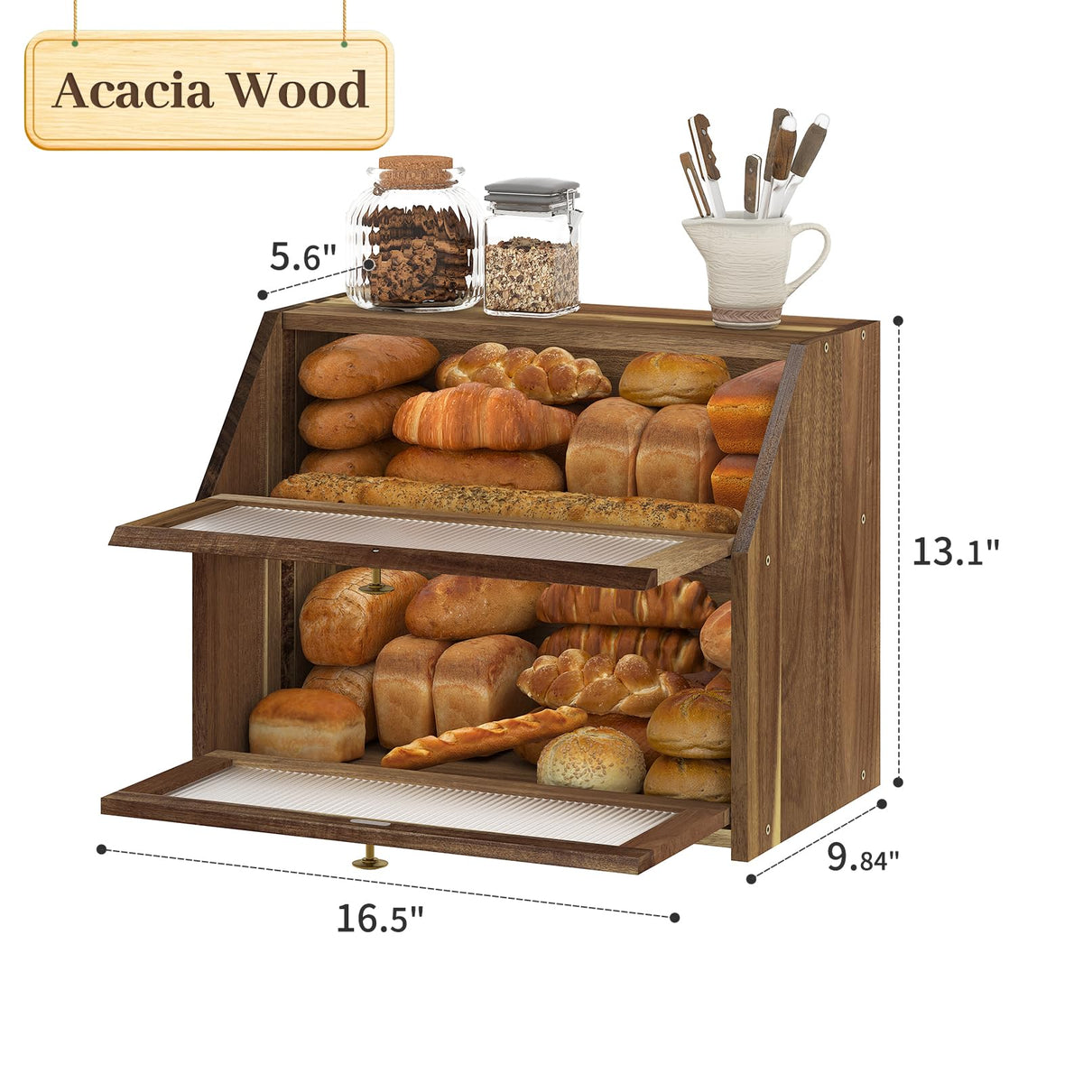 Acacia Wood 2 Layer Bread Box J2340
