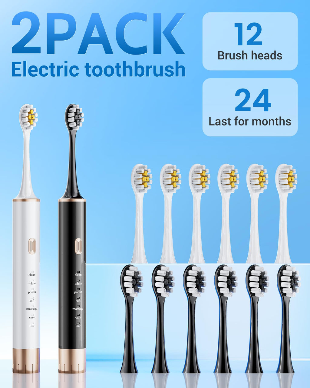 2 Pack Electric Toothbrush with 12 Replacement Heads A29940