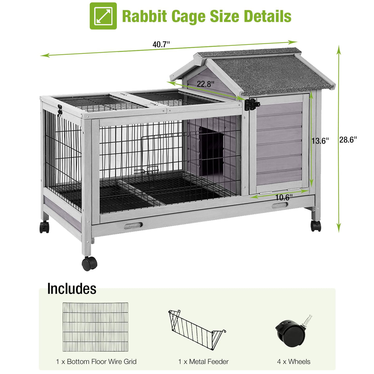 Wooden Rabbit Hutch with Removable Wire Netting and Leak Proof Tray I5553