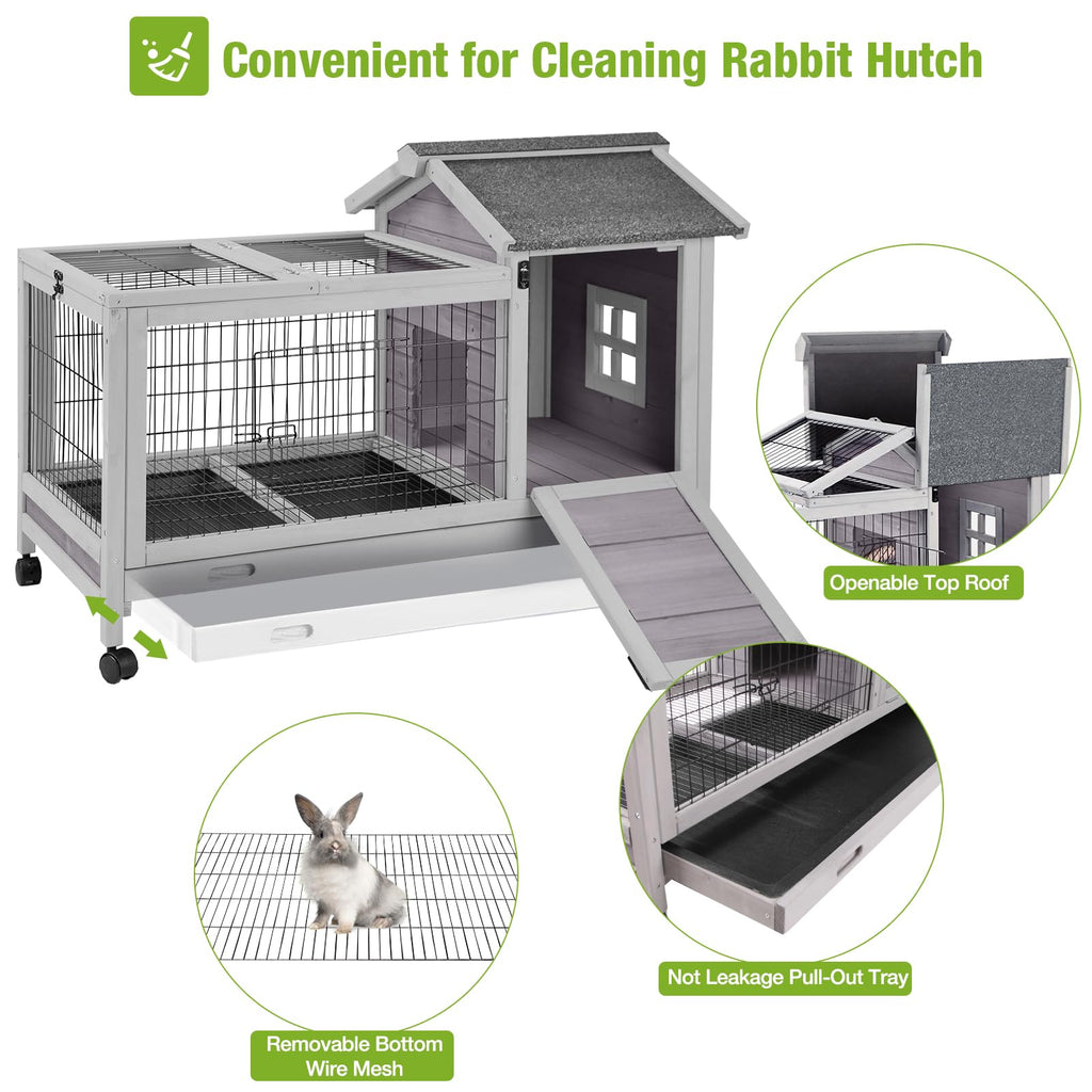 Wooden Rabbit Hutch with Removable Wire Netting and Leak Proof Tray I5553