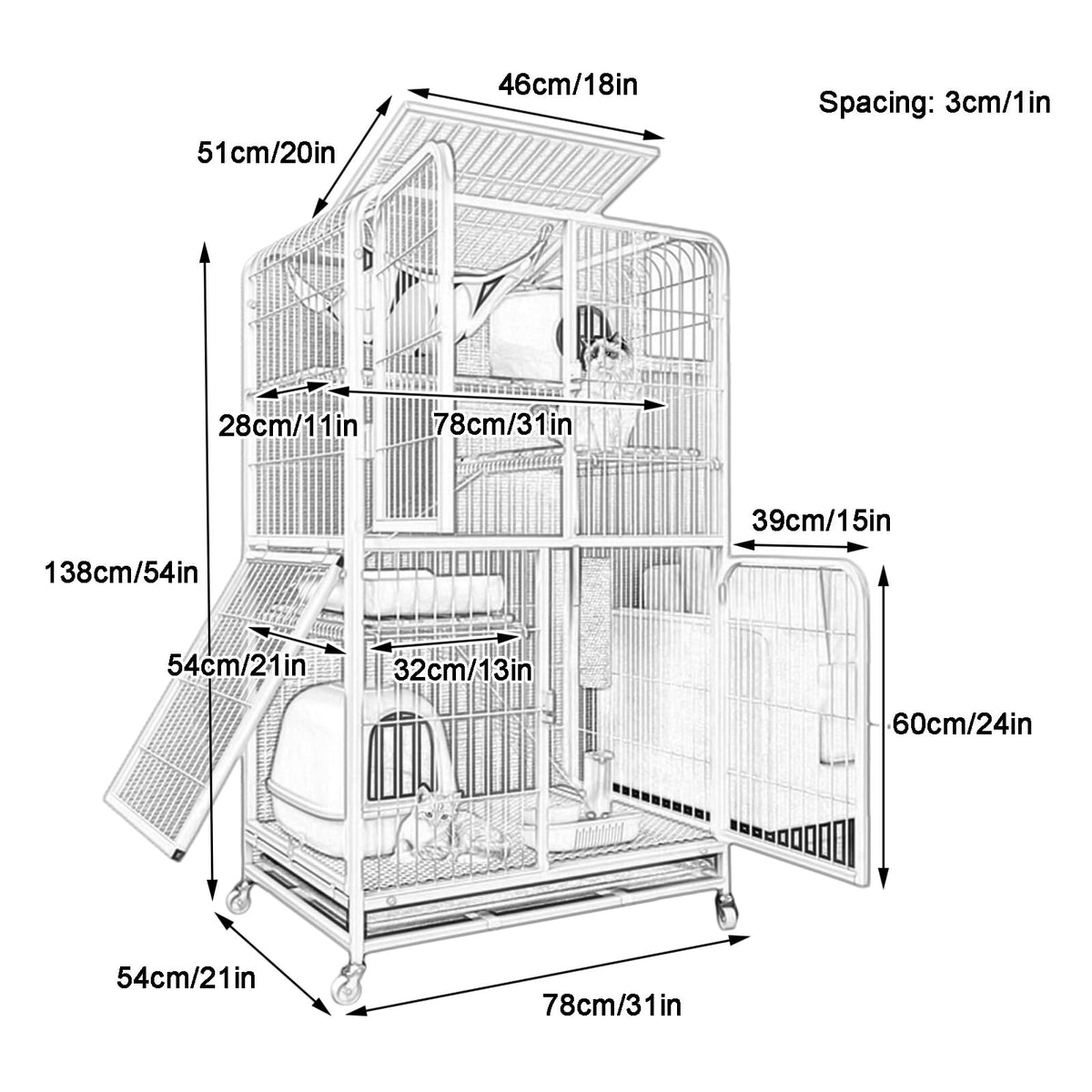 4-Tier Detachable Metal Wire Cat Cage with Hammock F707