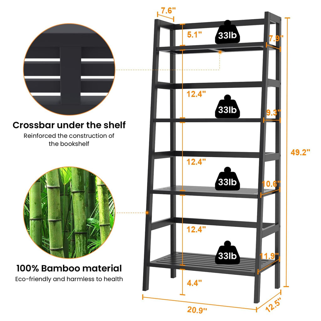 Black 4-Tier Bamboo Ladder Shelf D106492