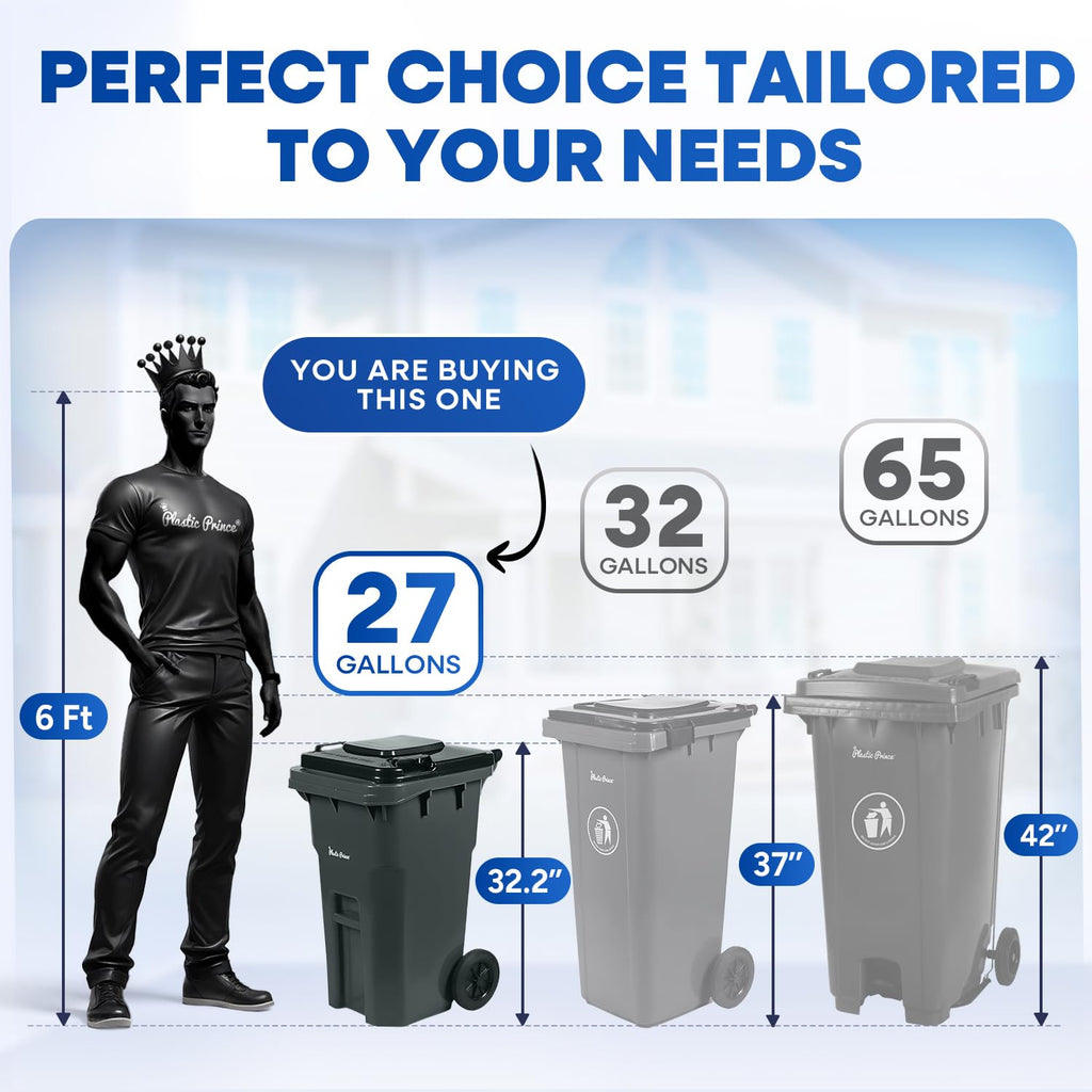 27 Gallon Wheeled Plastic Trash Can with Lid I2674
