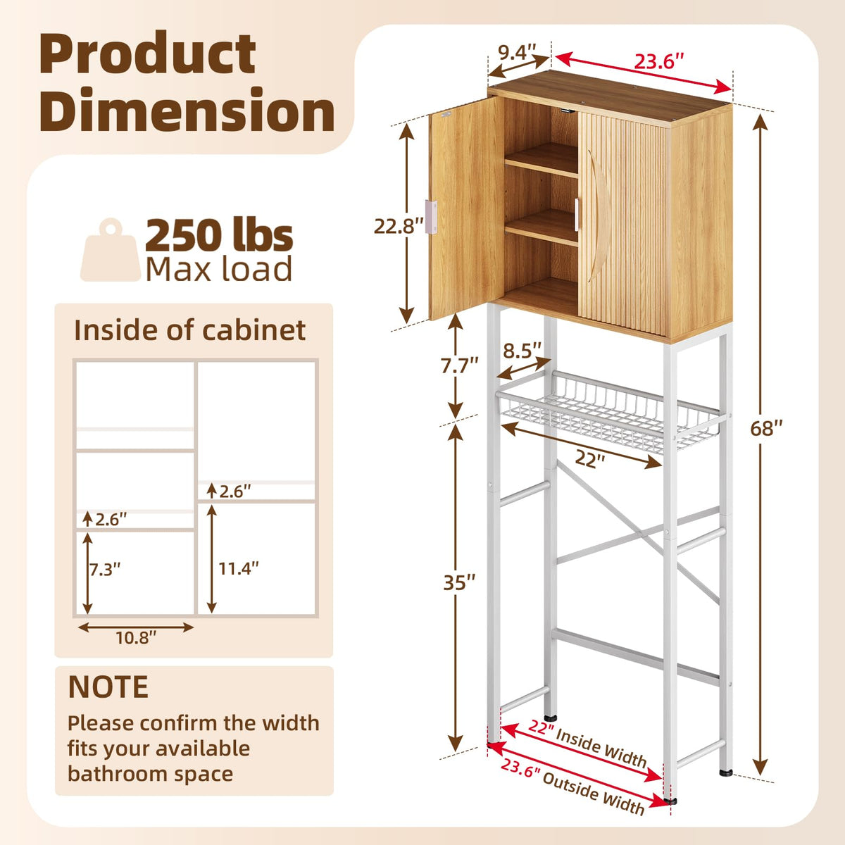 Over The Toilet Storage Cabinet with Adjustable Shelf Y84123