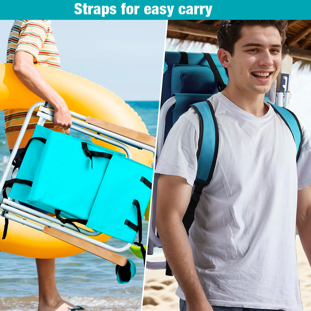 Set of 2 Folding Backpack Beach Chairs with Cup Holder (Green) G6505