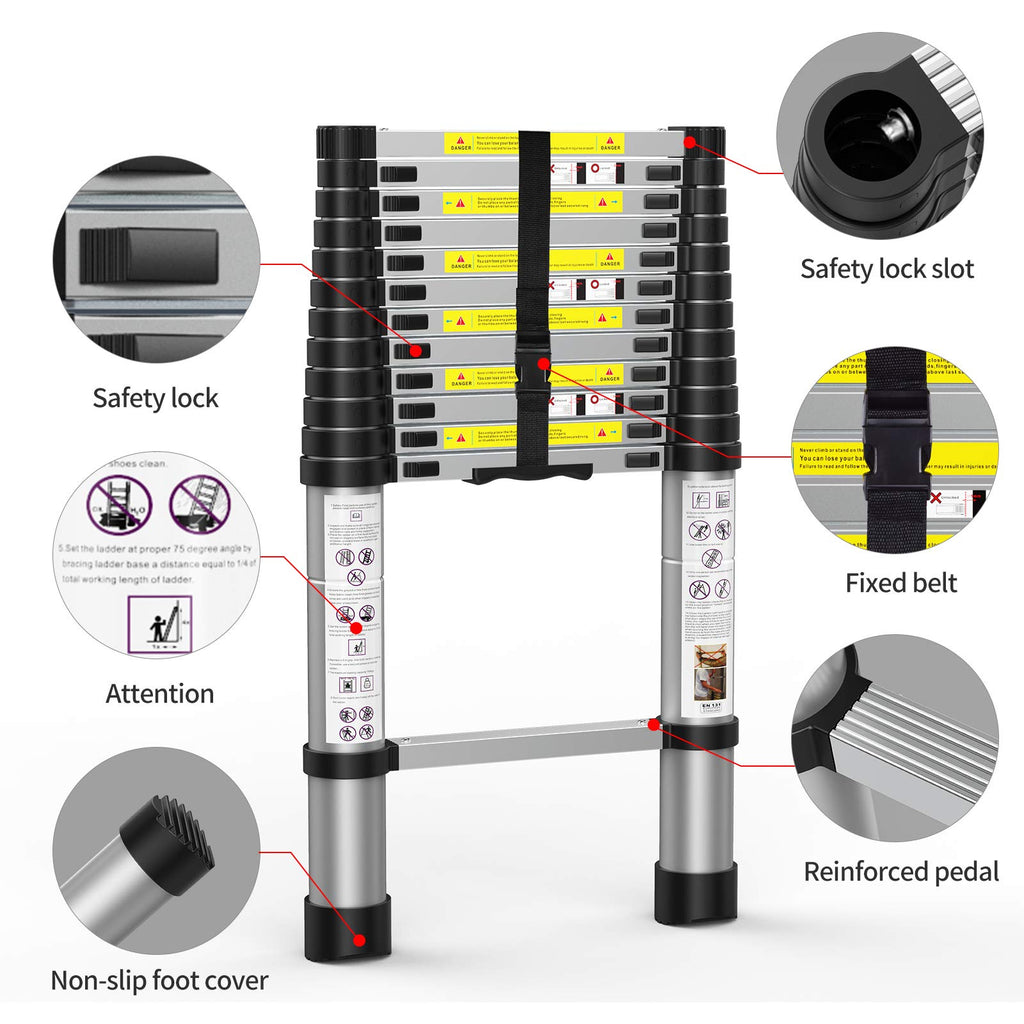 Telescoping Extension Ladder 12.5FT Aluminum with Carry Bag F162