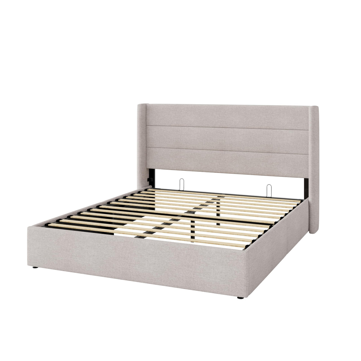 Queen Size Lift Up Storage Bed Frame Light Beige F527336