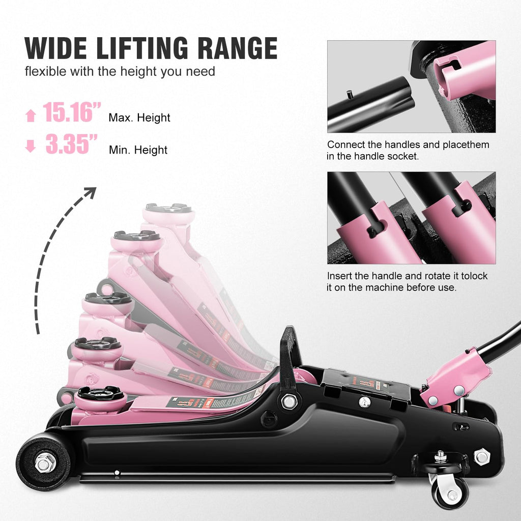 Low Profile Hydraulic Trolley Floor Jack 2.5 Ton Pink M4095