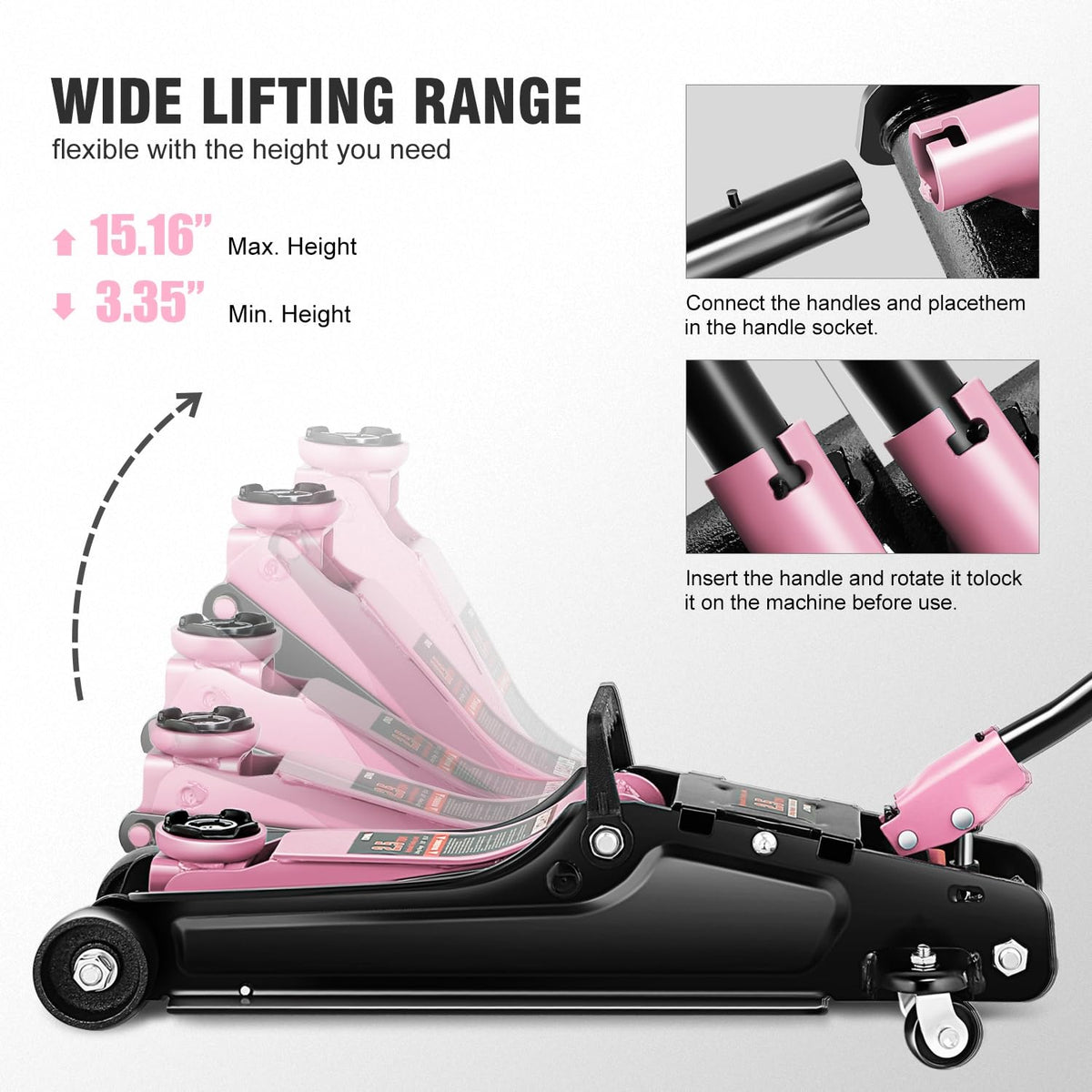 Low Profile Hydraulic Trolley Floor Jack 2.5 Ton Pink M4095