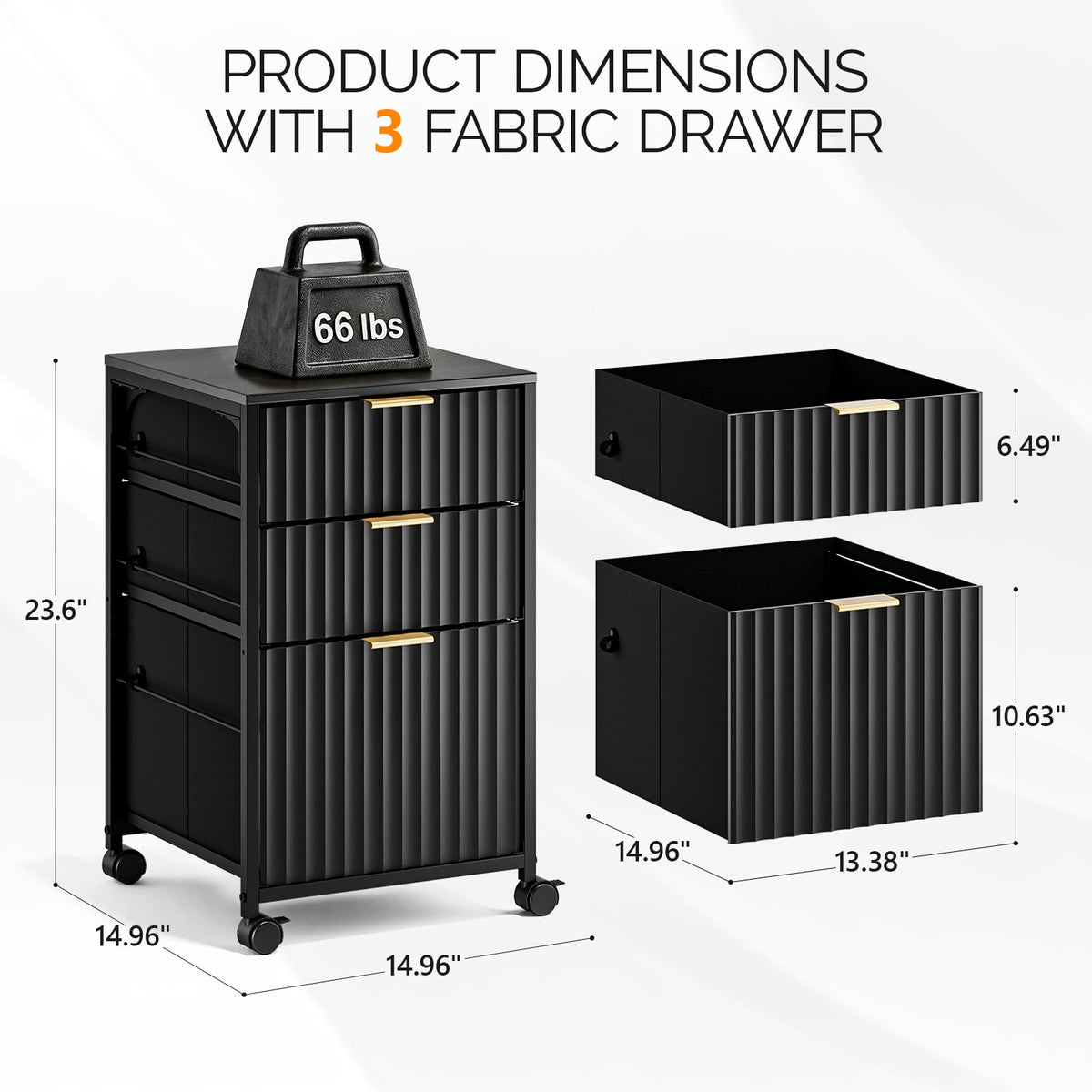 Black 3 Drawer Rolling File Cabinet with Wheels J73752