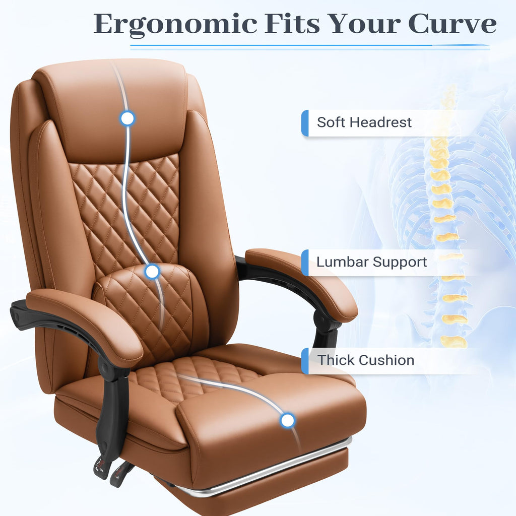 Brown Leather Ergonomic High Back Office Chair with Footrest K1950