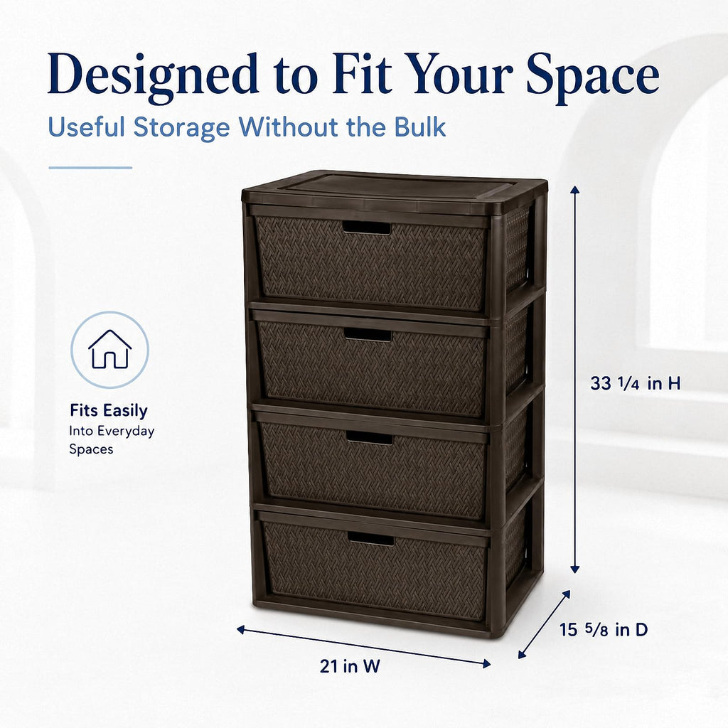 Wide 4-Drawer Storage Organizer Tower with Removable Bins Y634