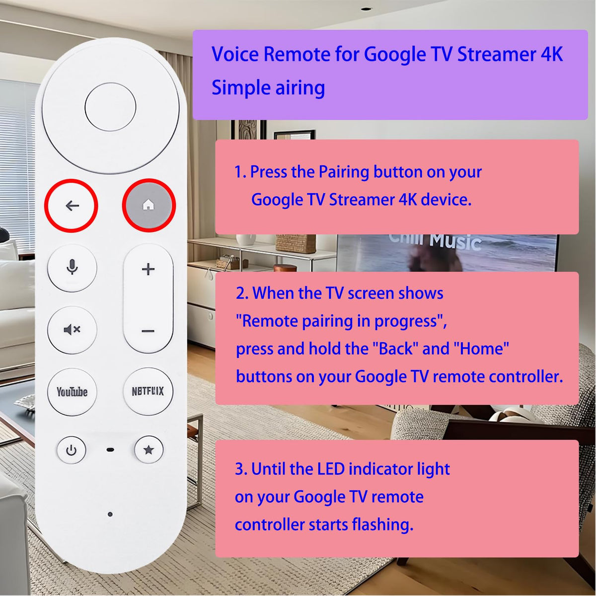Voice Search Remote Control Replacement for Google TV Streamer 4K K779