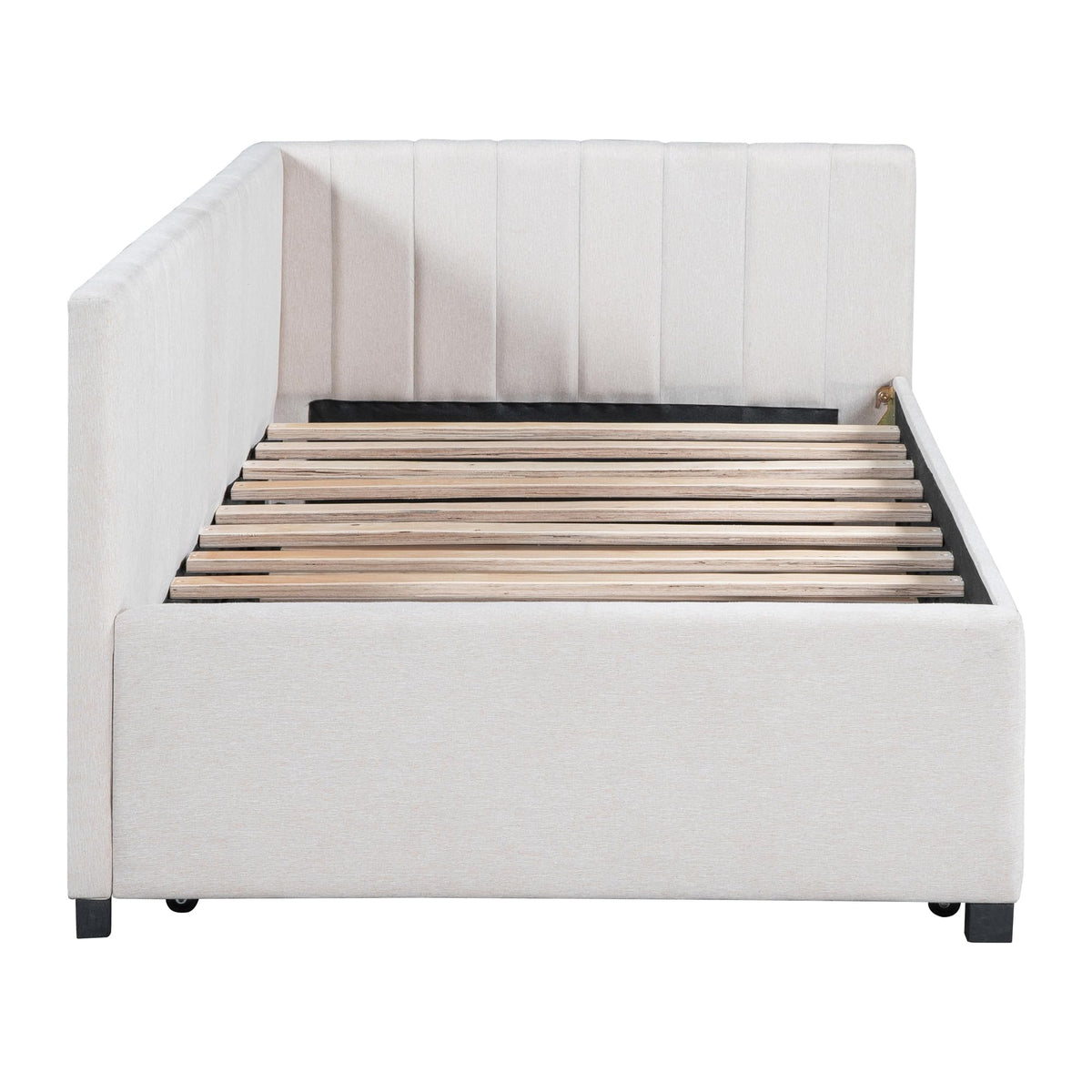 Beige Linen Twin Daybed with Pull-Out Trundle F564954