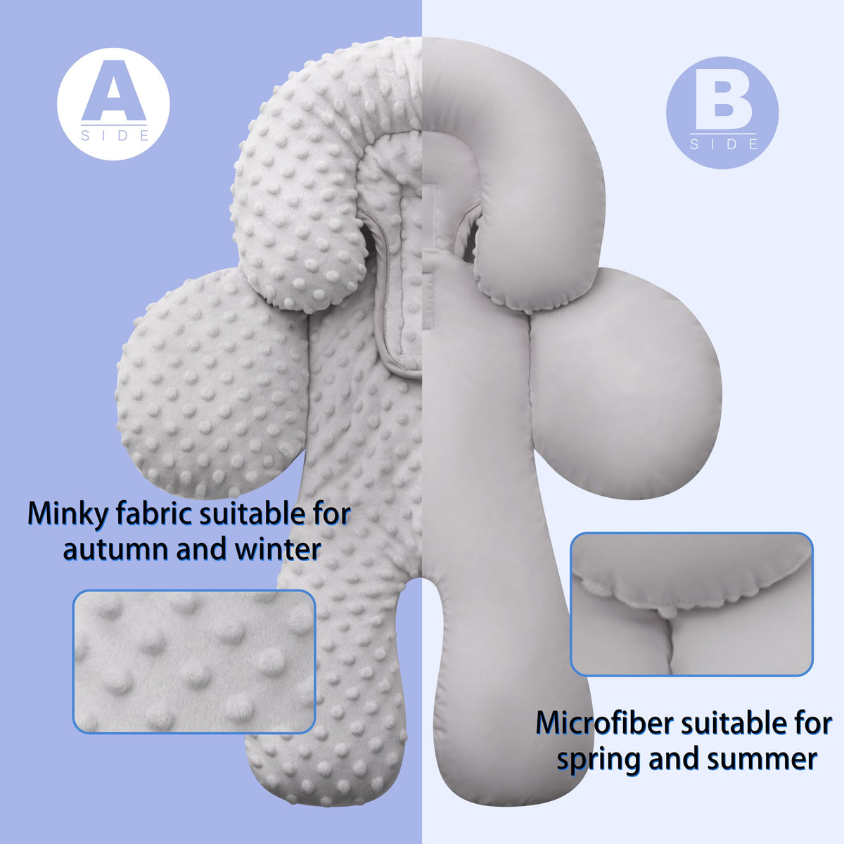Infant Car Seat Head Neck Body Support, Ultra-Soft Minky Microfiber, 2-in-1 Reversible, Gray C2993