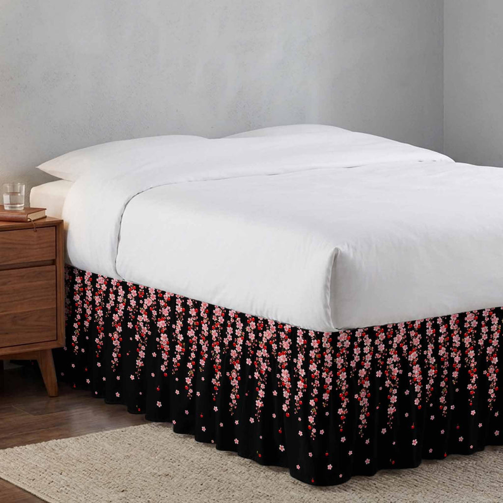 Pink Floral Ruffled Wrap Around Bed Skirt California King 18" Drop Y966421