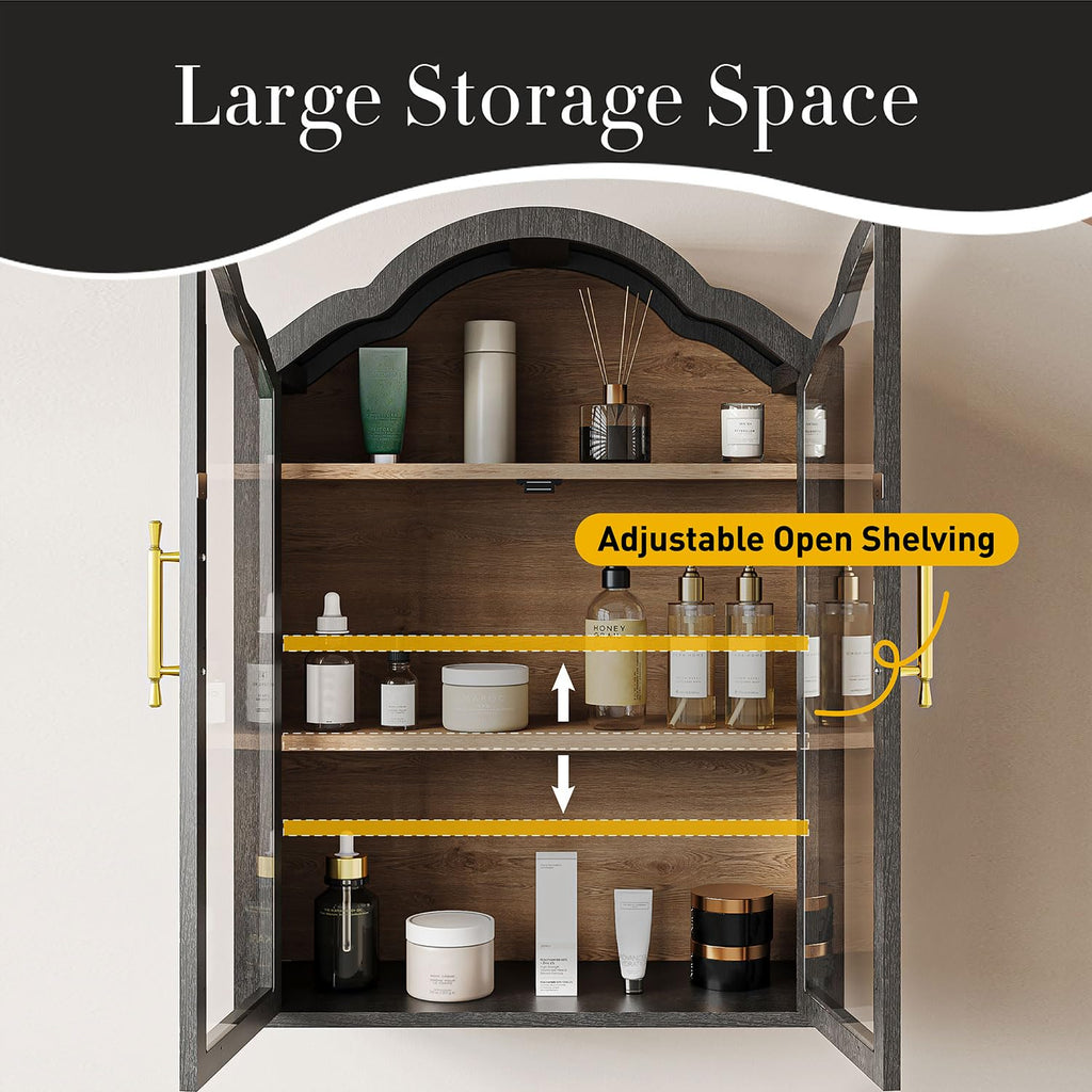 Black 31.5×23.6 Inch Wall Mounted Cabinet with Tempered Glass Doors B77374