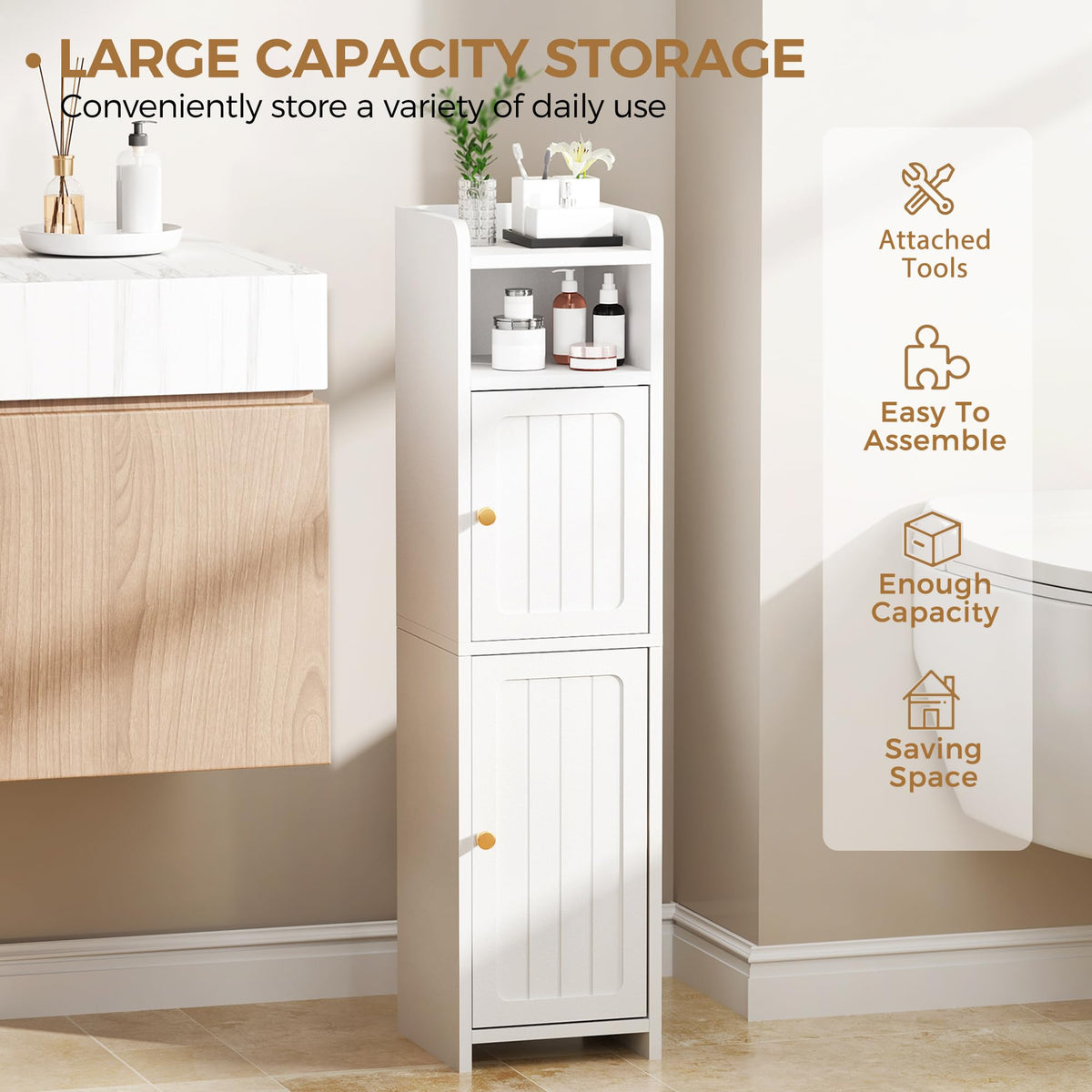 Small 2 Doors Narrow Bathroom Storage Cabinet A338779