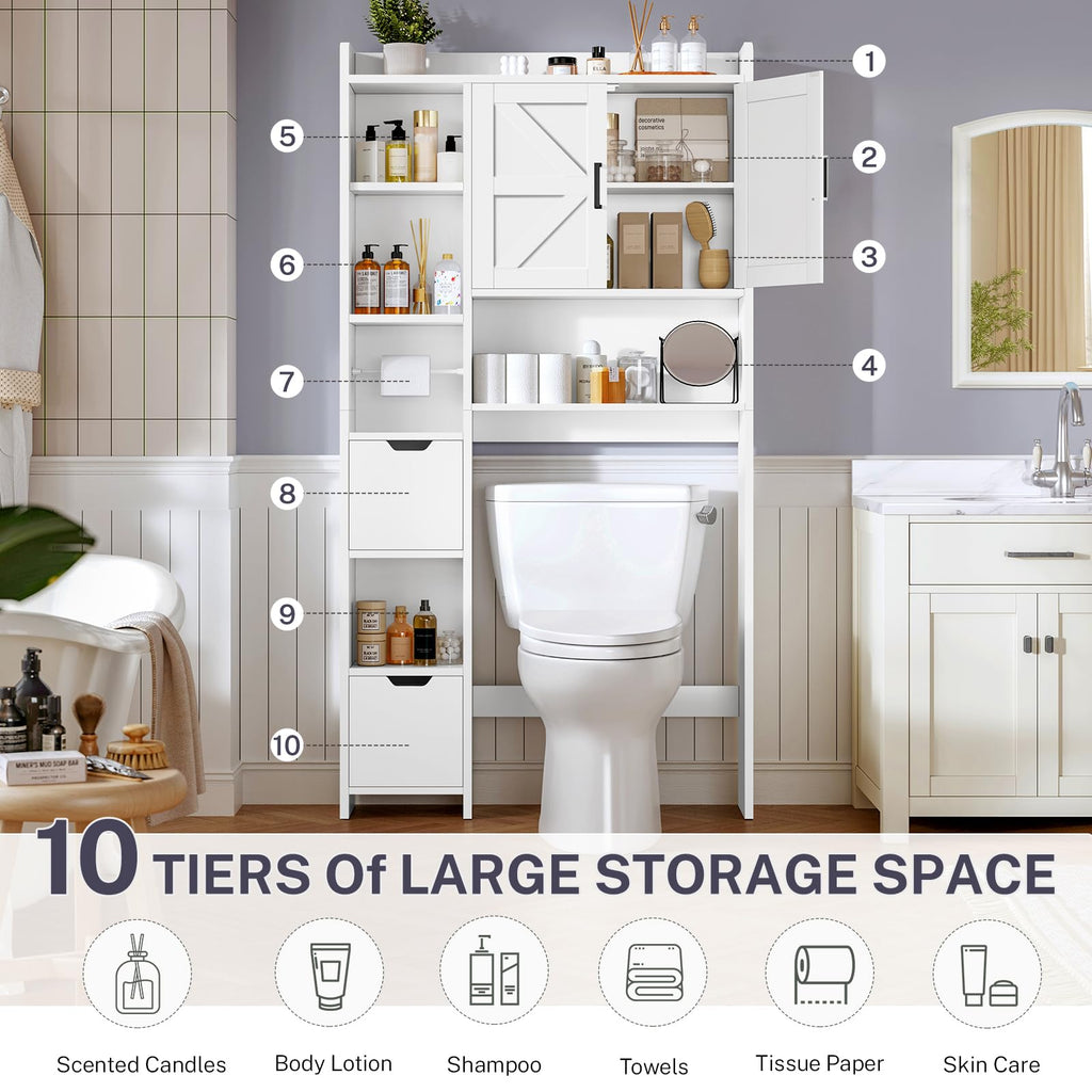 White Over the Toilet Storage Cabinet with 2 Removable Drawers C348245