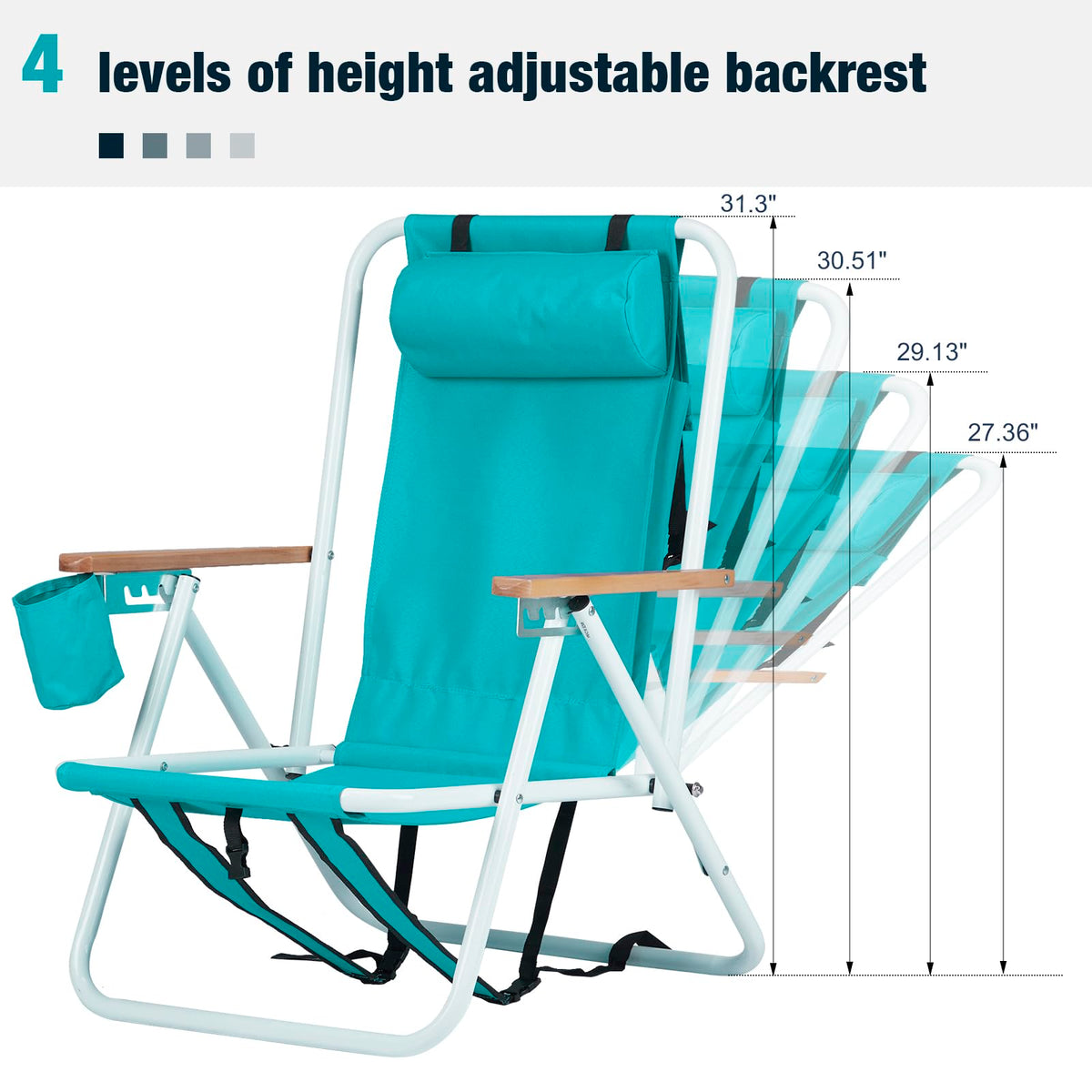 Set of 2 Folding Backpack Beach Chairs with Cup Holder (Green) G6505