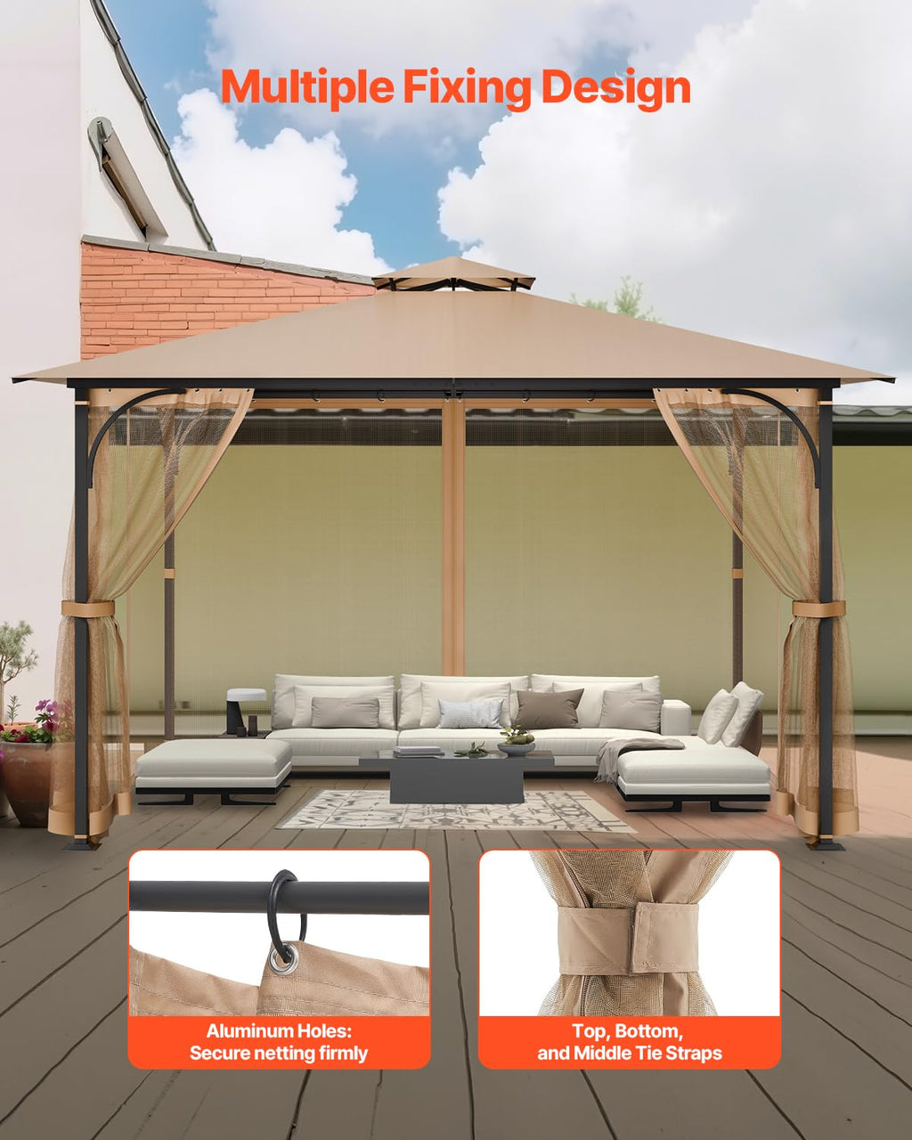 10 x 12 x 7 FT Gazebo Netting Replacement 4-Panel Sidewall Mesh Net Q26216