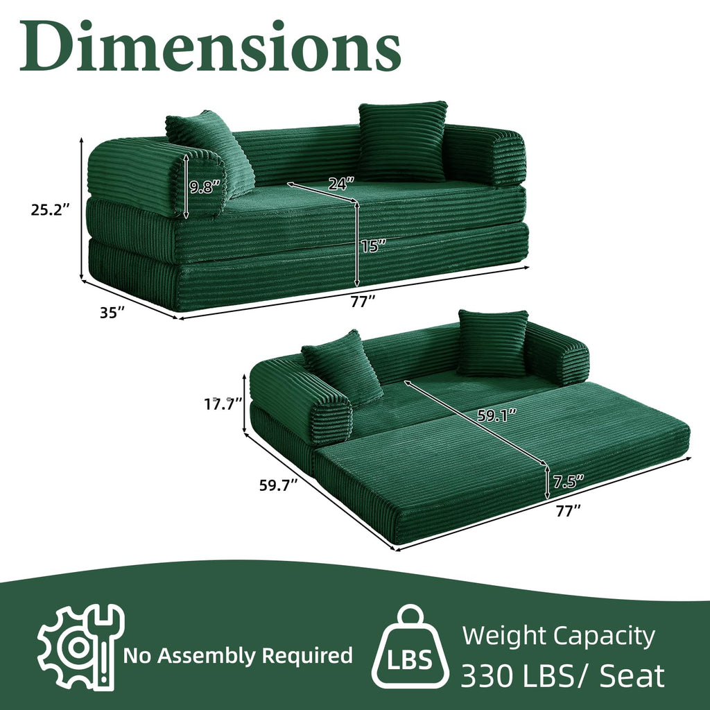Green Corduroy Convertible Futon Sofa Bed Z559039