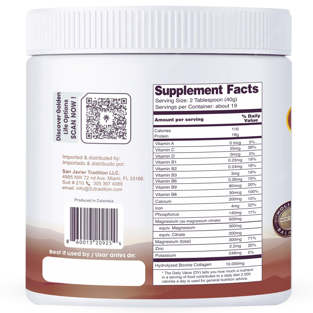 Collagen Peptides Powder Cocoa Flavor 26 oz D6836