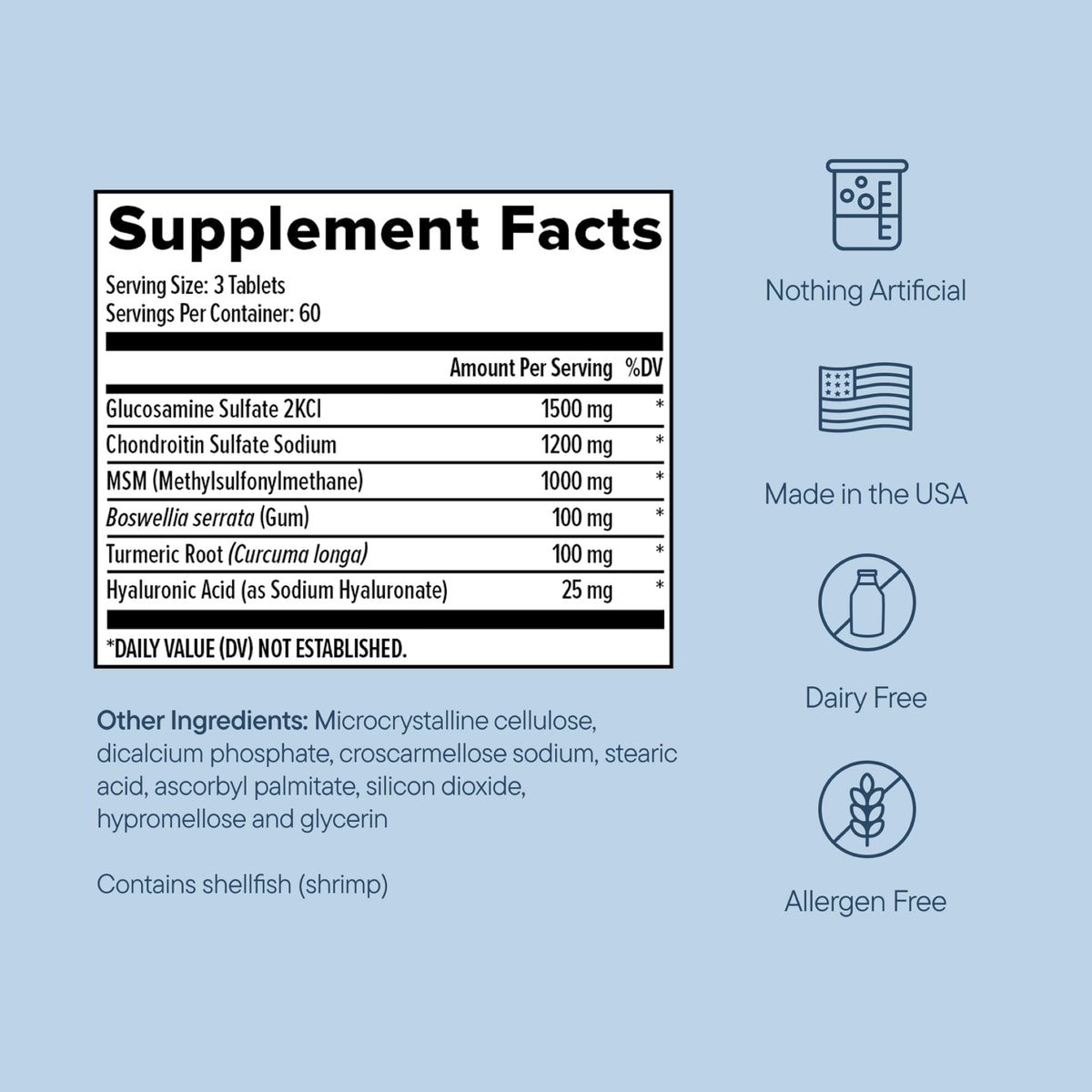 Joint Support Supplement with Glucosamine Chondroitin MSM Curcumin 180 Count Q8679