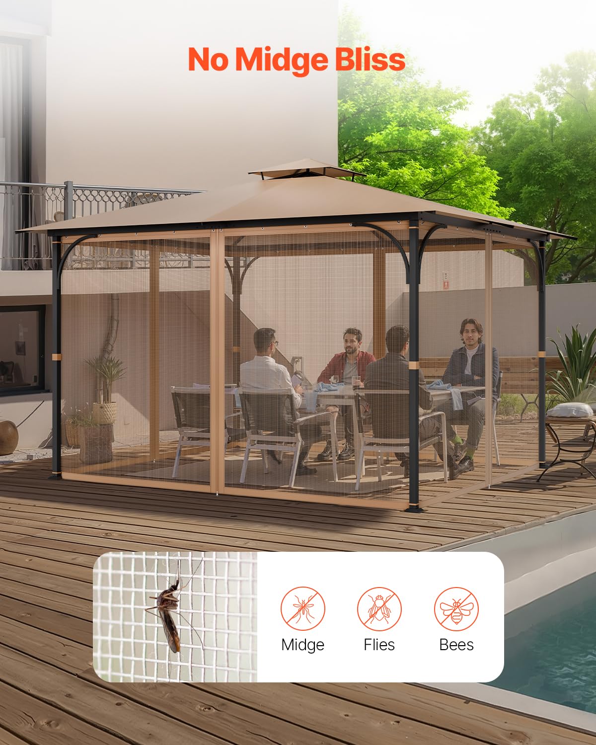10 x 12 x 7 FT Gazebo Netting Replacement 4-Panel Sidewall Mesh Net Q26216