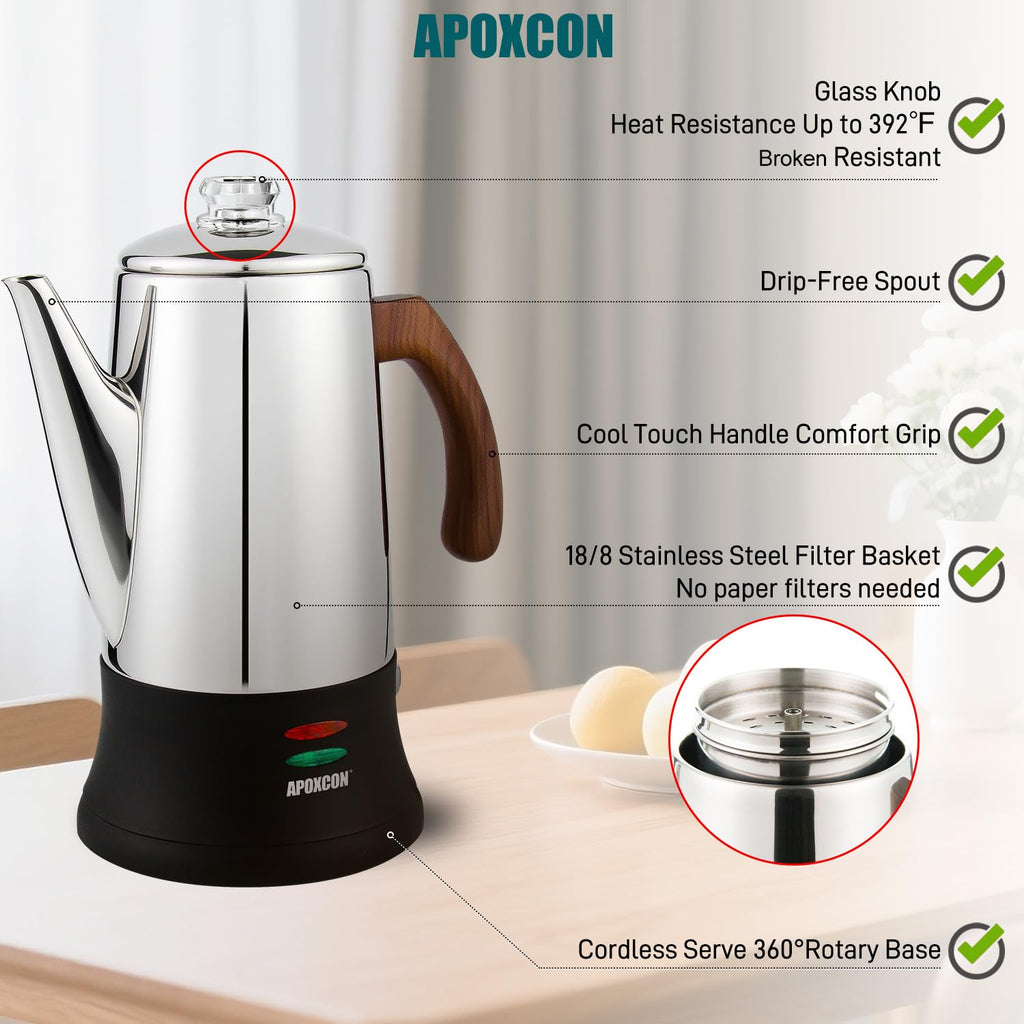 Electric Stainless Steel Coffee Percolator 8 Cup S6220