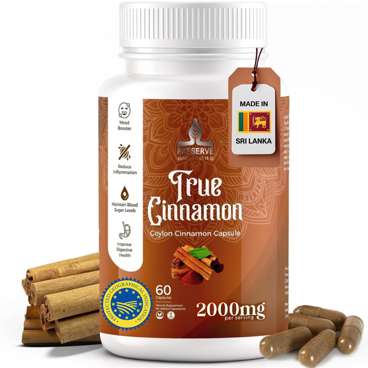 Pure Ceylon Cinnamon Capsules, 2,000mg, Non-GMO, Gluten-Free U9977