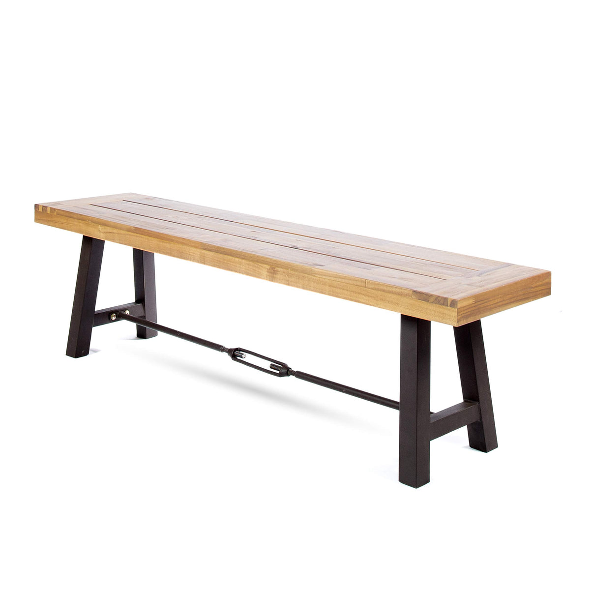 Acacia Wood Outdoor Bench with Metal Accents U807394