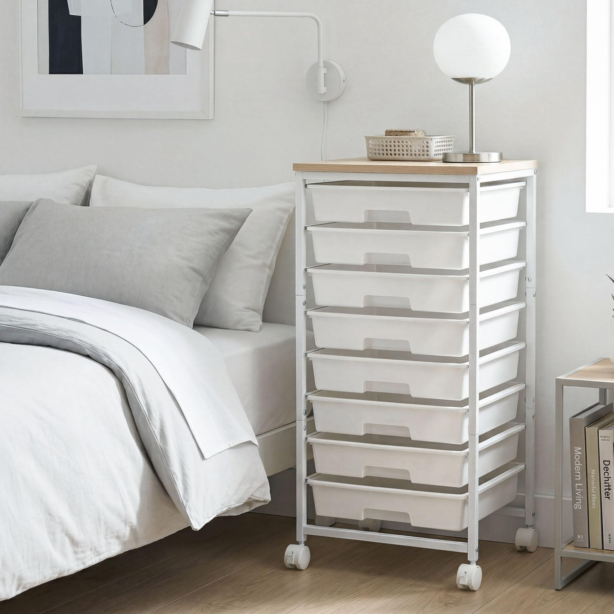 8 Drawer Rolling Storage Cart with Wooden Tabletop O2780