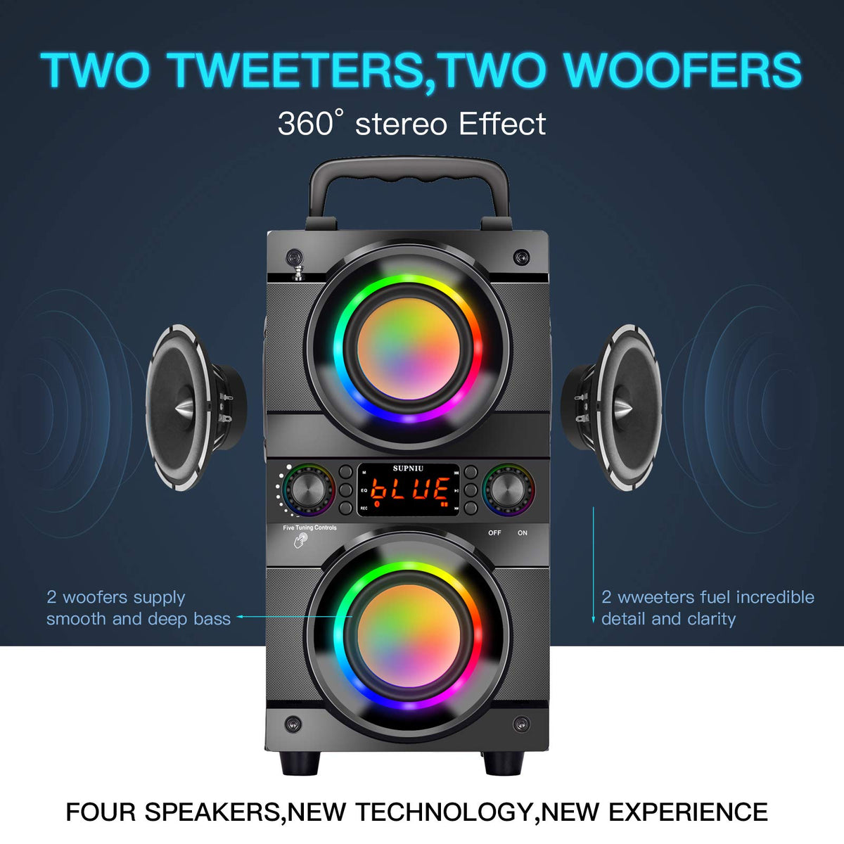 Portable Bluetooth Speaker with Double Subwoofer Heavy Bass F253965