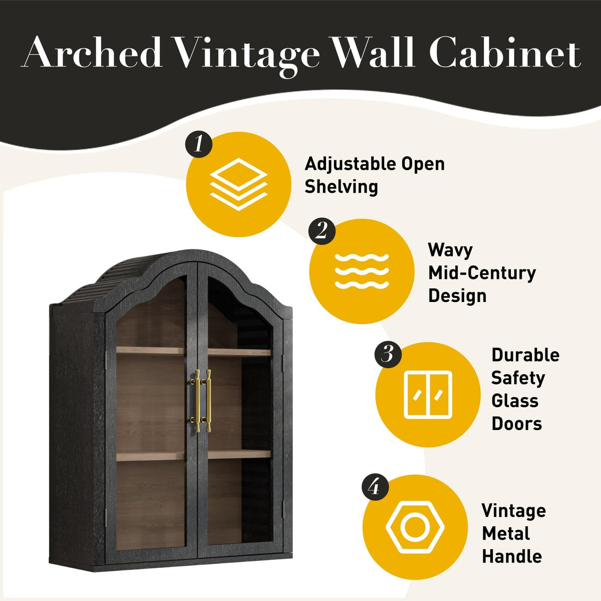 Black 31.5×23.6 Inch Wall Mounted Cabinet with Tempered Glass Doors B77374